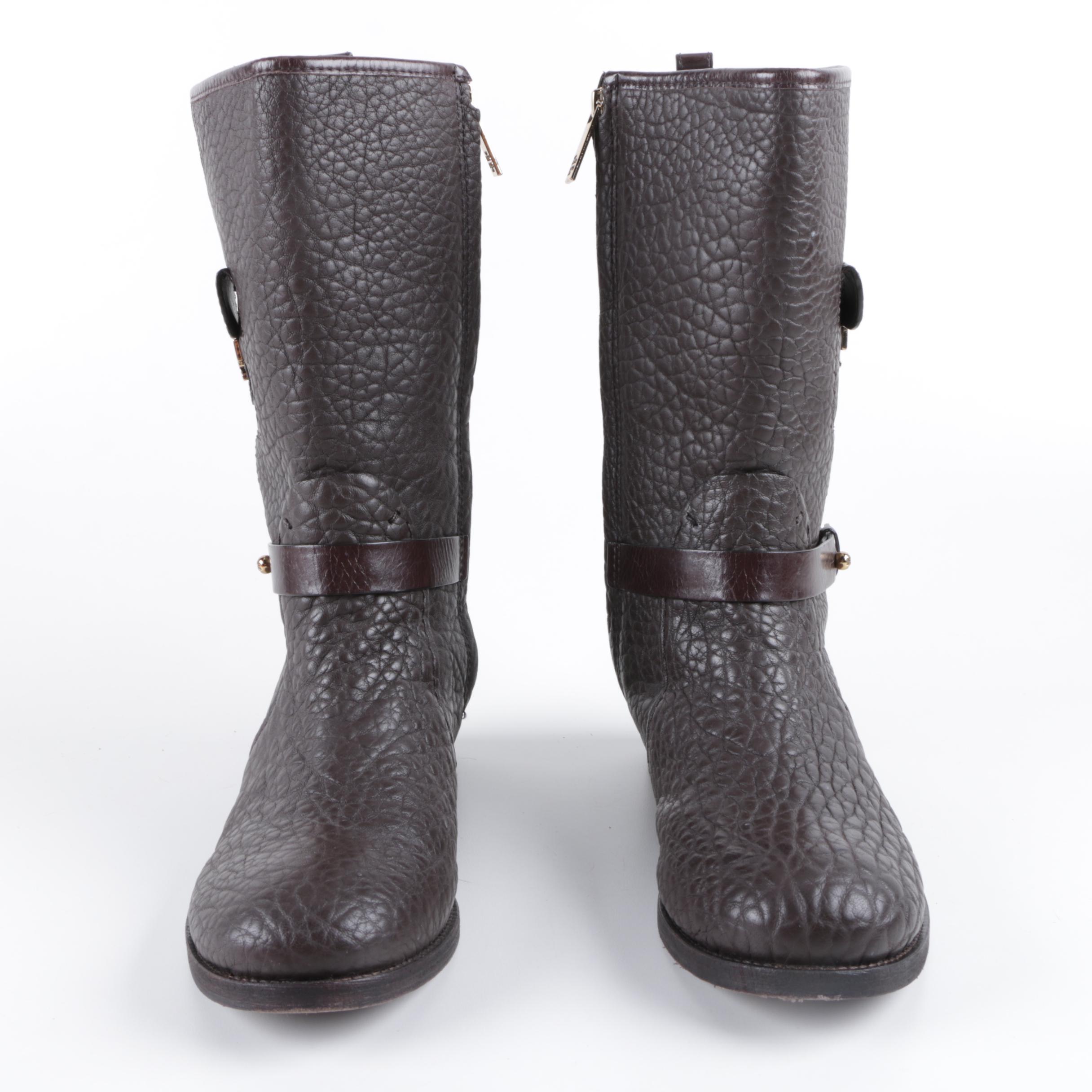 Tory Burch Leona Brown Leather Boots with Side Pocket