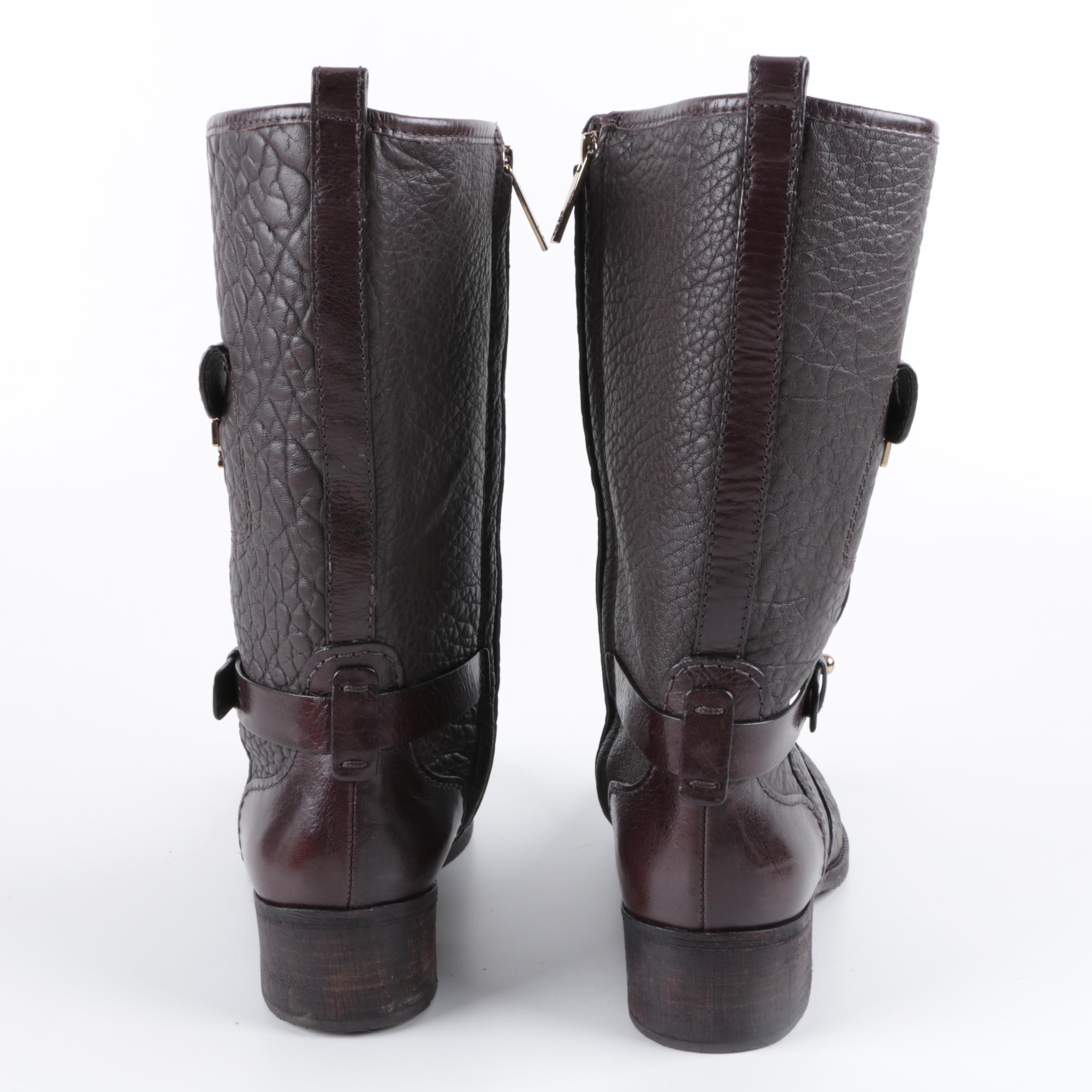 Tory Burch Leona Brown Leather Boots with Side Pocket