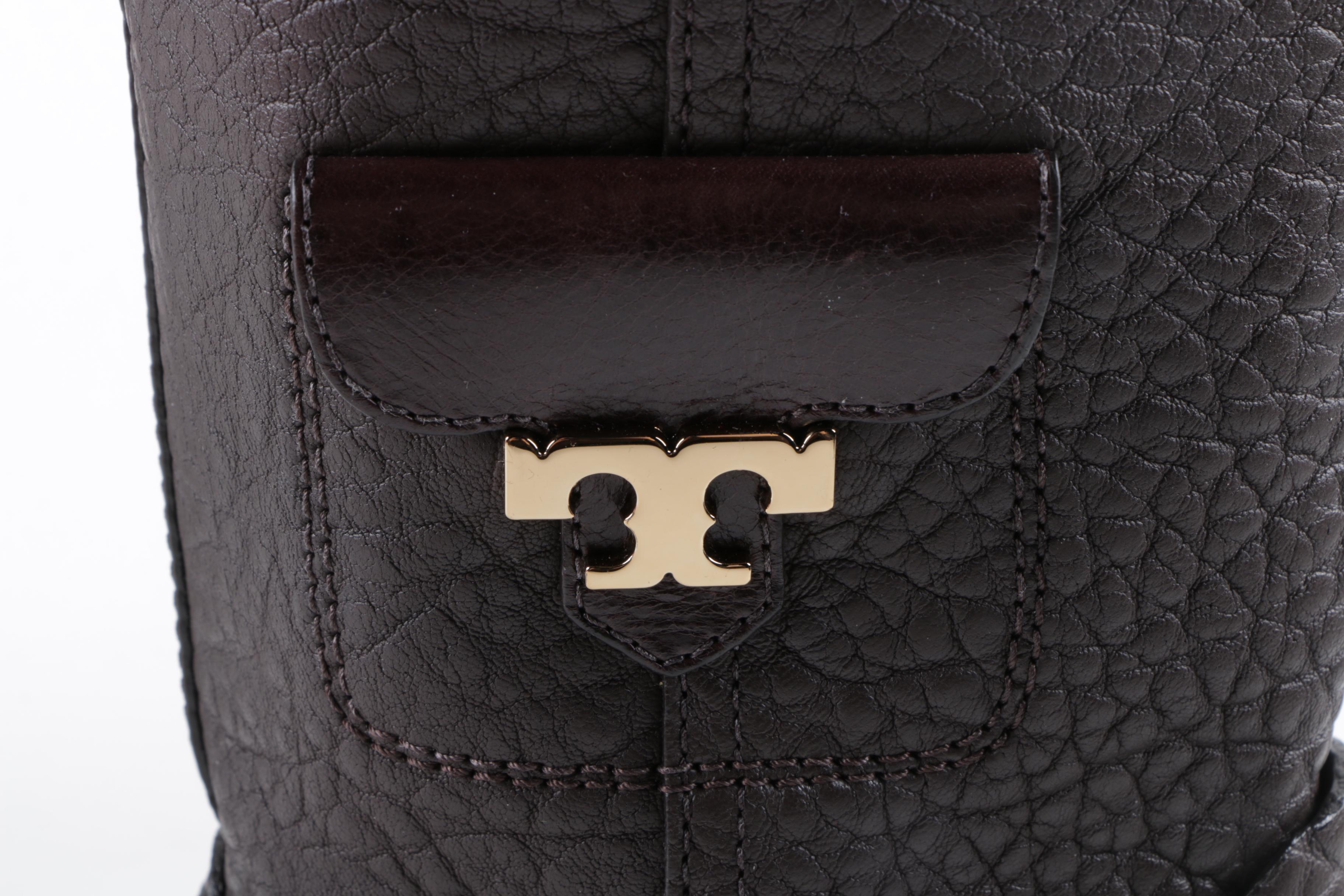 Tory Burch Leona Brown Leather Boots with Side Pocket