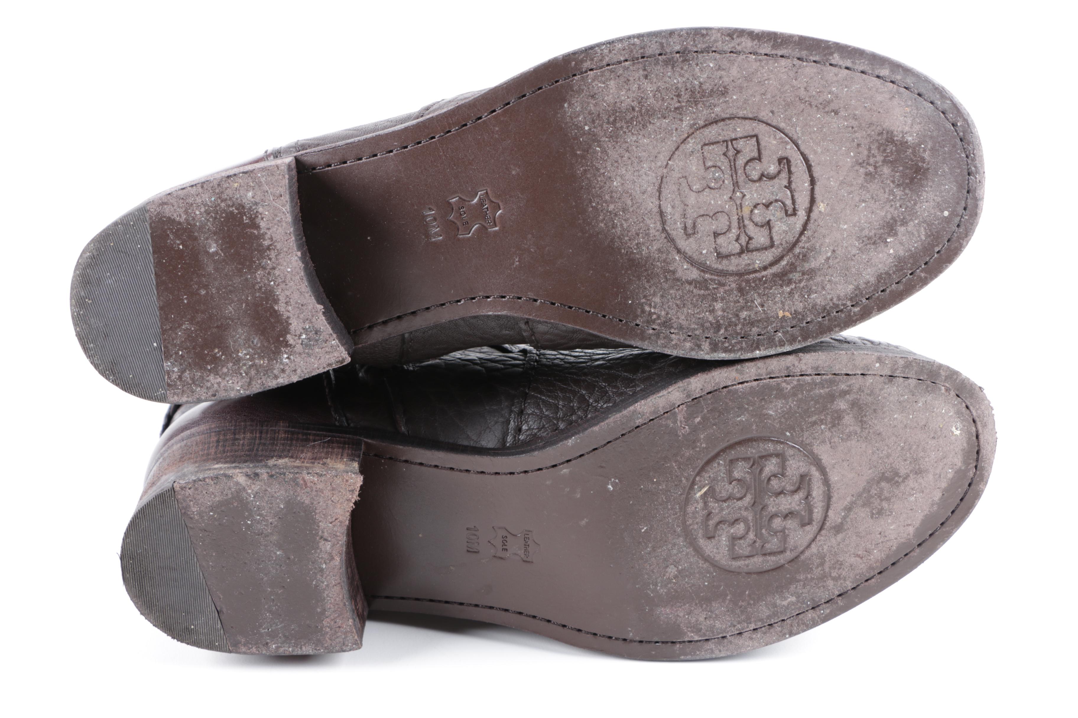 Tory Burch Leona Brown Leather Boots with Side Pocket