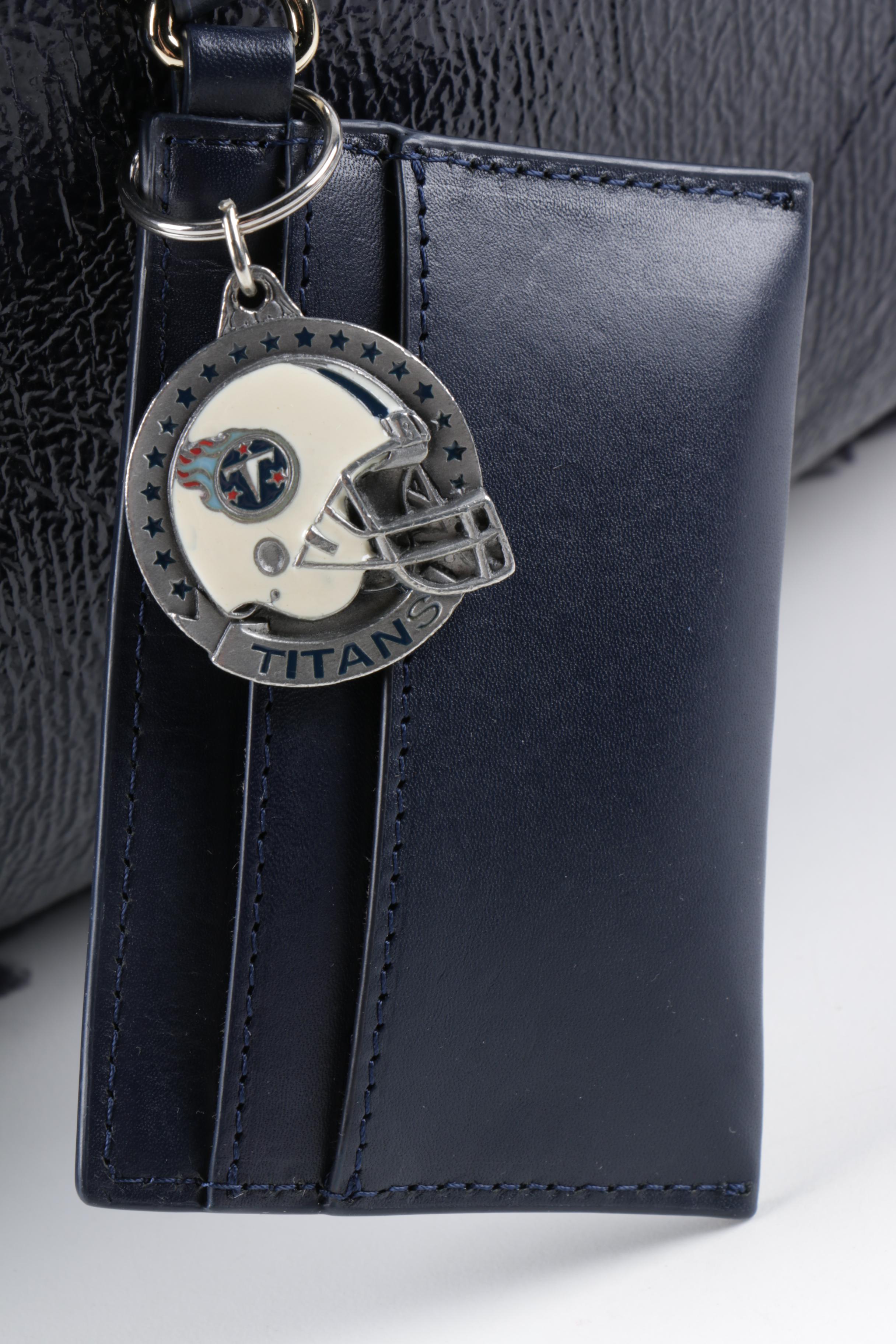 Tory Burch East West Navy Blue Leather and Shearling Tote