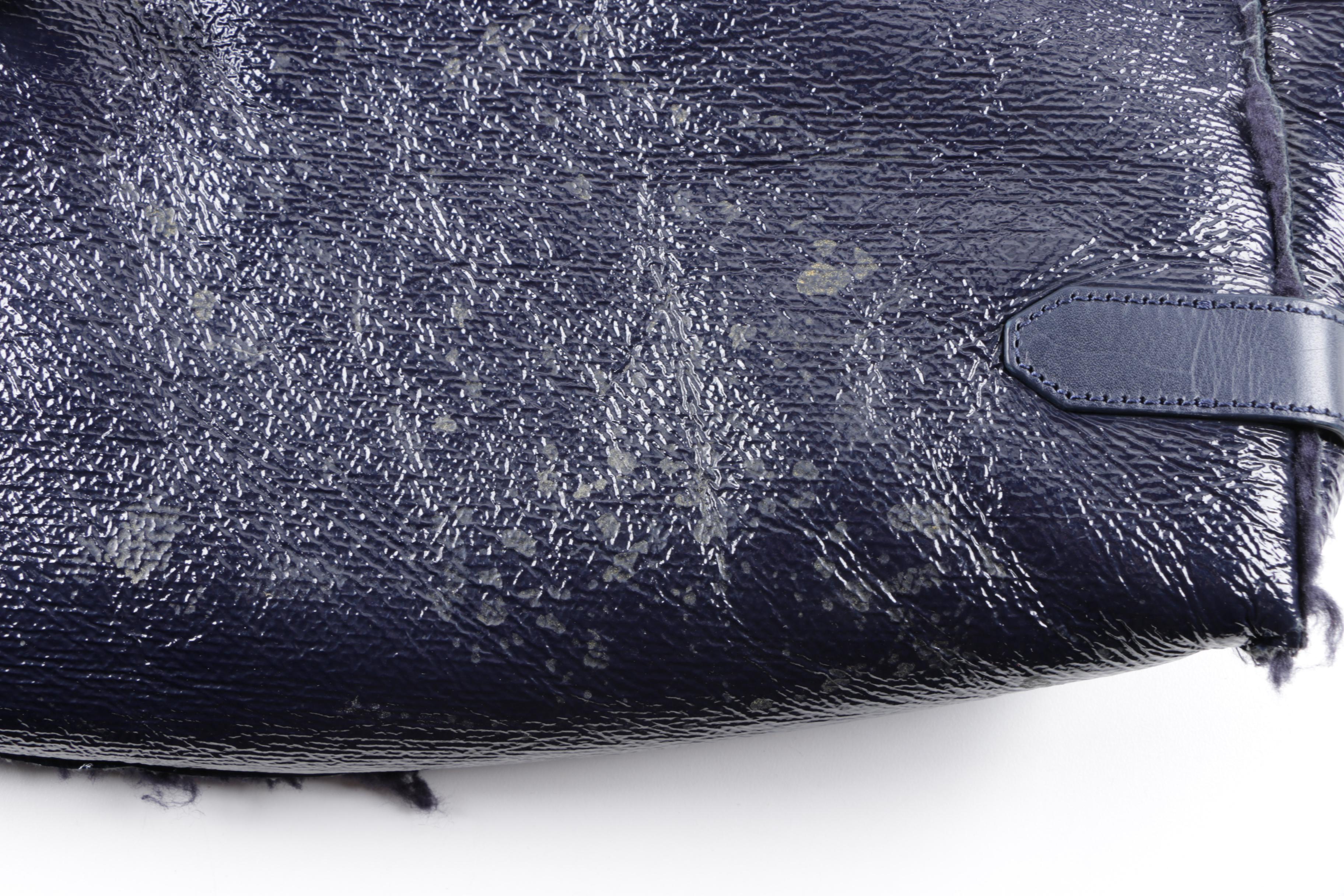 Tory Burch East West Navy Blue Leather and Shearling Tote