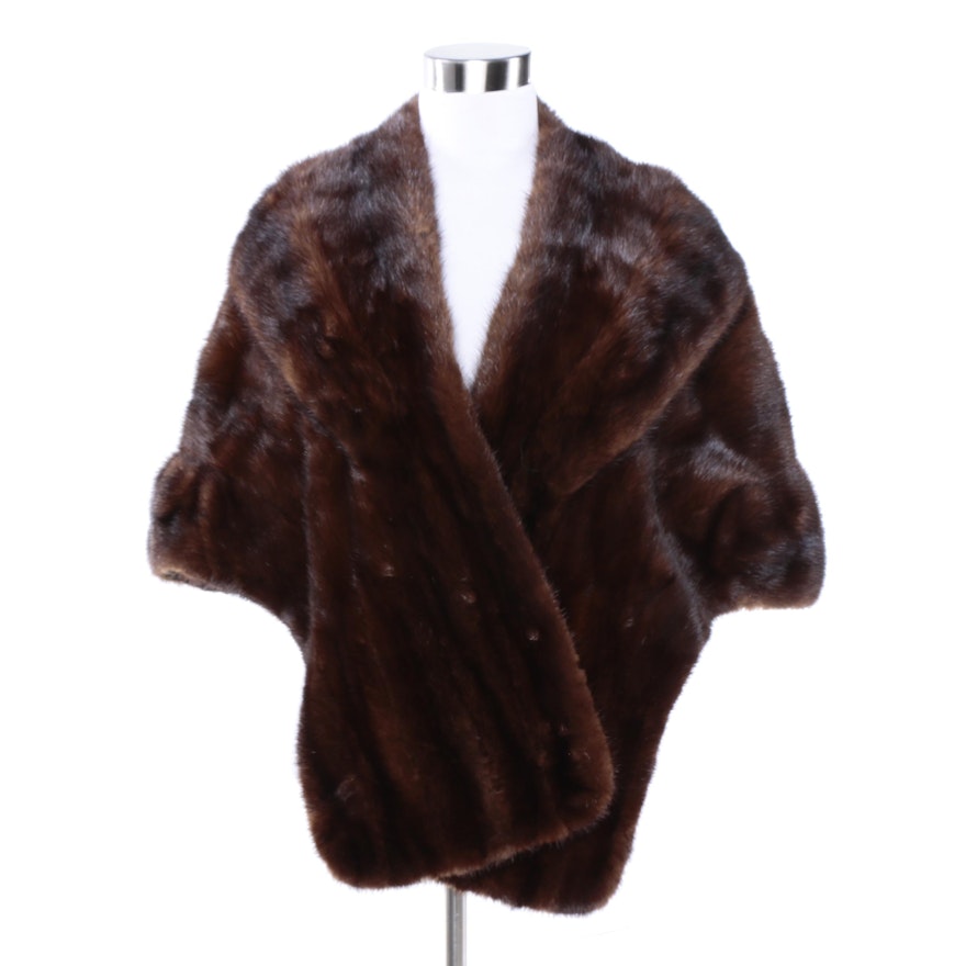 Vintage H. Wenc Dark Mahogany Mink Fur Stole with Floral Lining