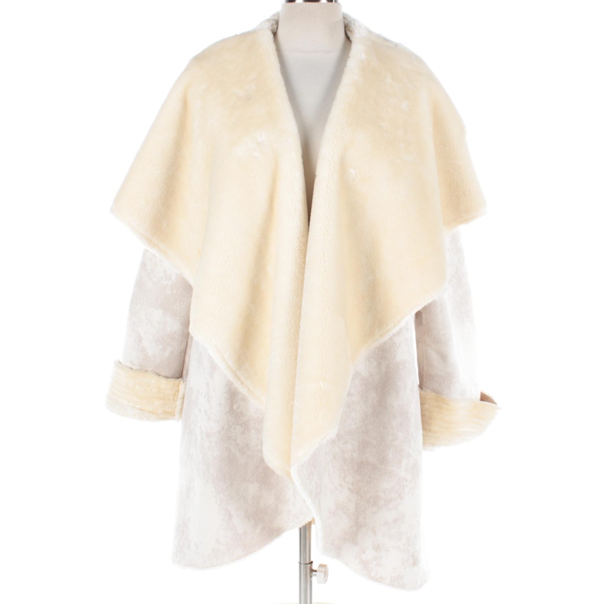 Women's Shawl Collar Suede Jacket with Faux Fur Lining