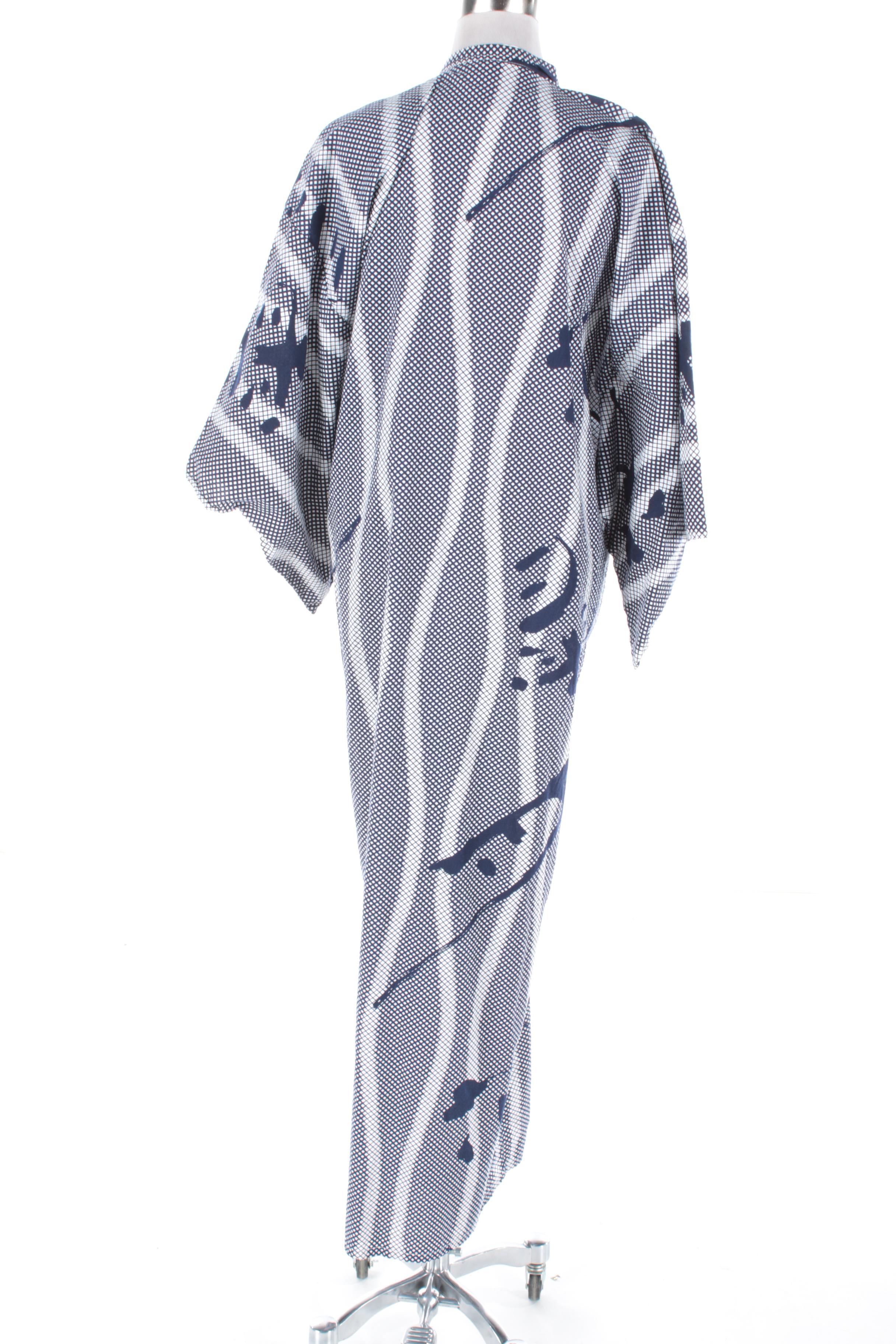 Blue and White Cotton Patterned Yukata Kimono