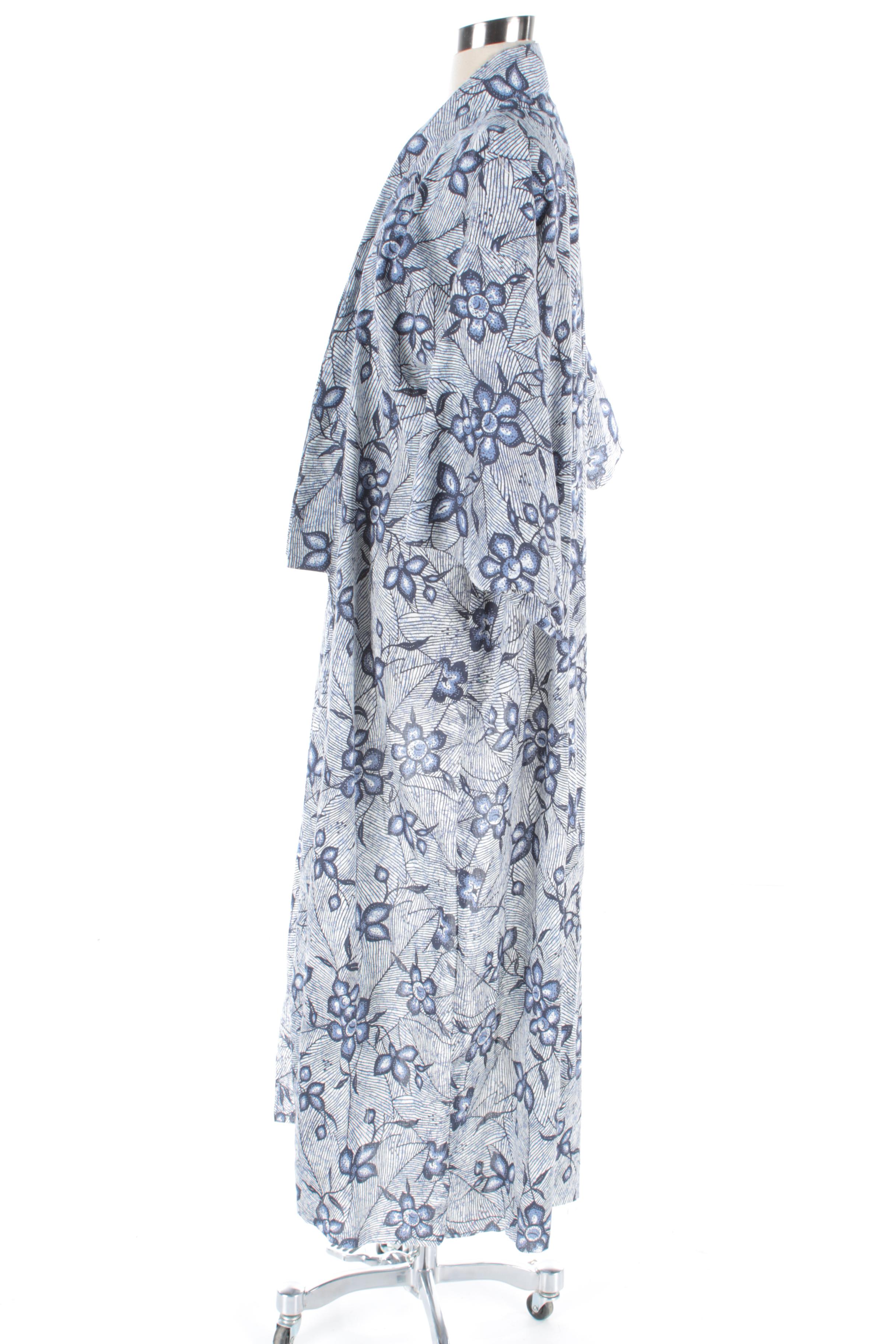 Blue and White Cotton Patterned Yukata Kimono