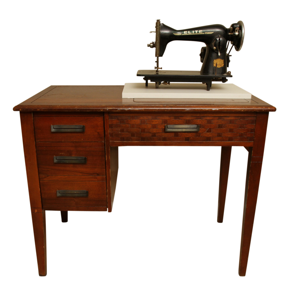 Vintage Elite De Luxe Sewing Machine and Cabinet