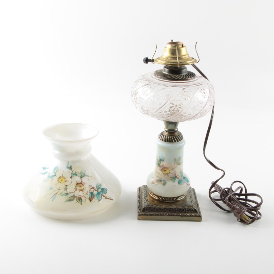 Parlor-Style Hurricane Lamp with Floral Decor