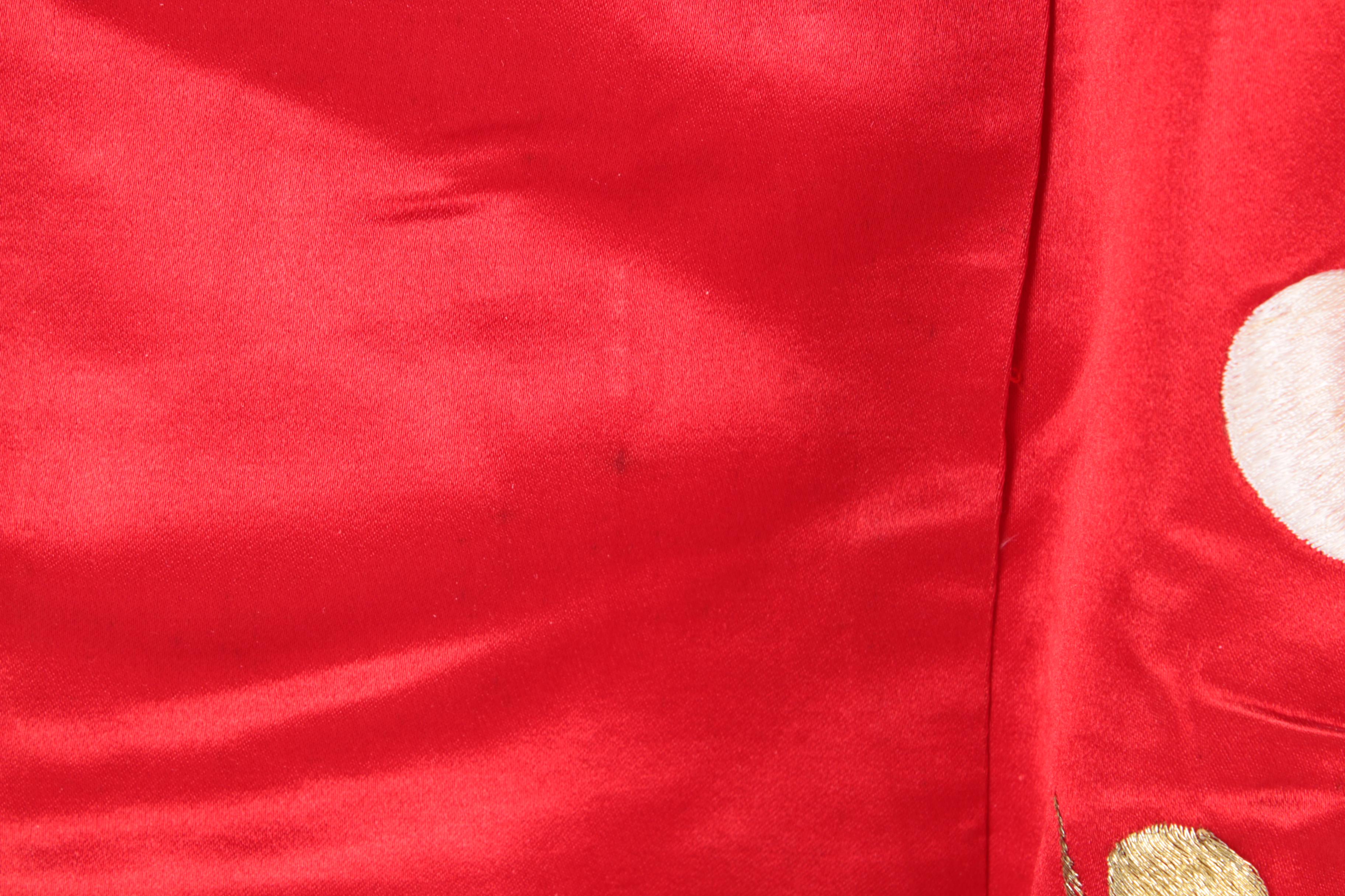 Vintage Japanese Embroidered Silk Furisode Kimono and Display Rod