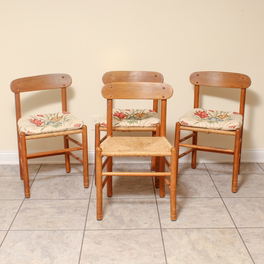 Set of Vintage Rush Seat Dining Chairs