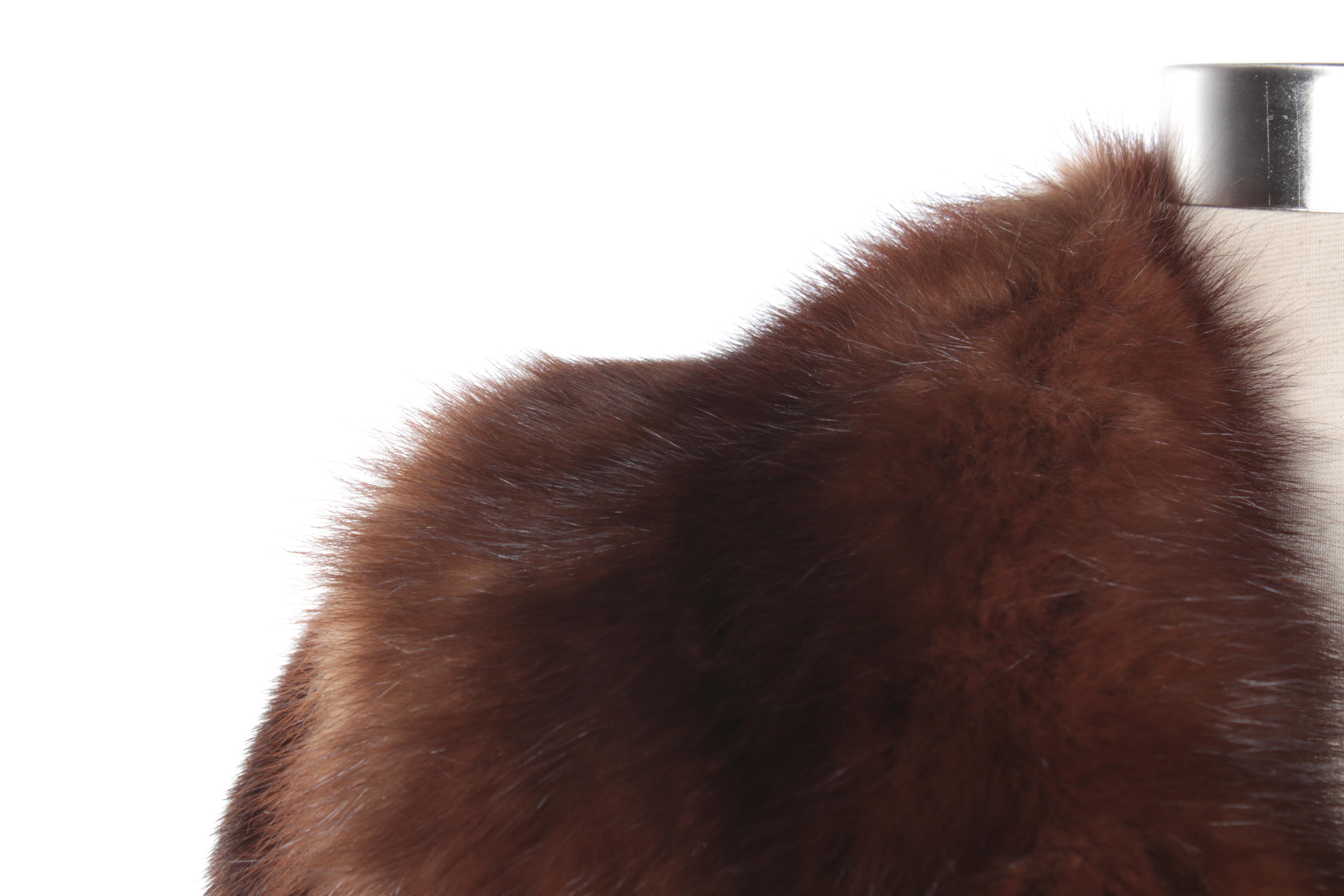 Women's Vintage Revillon Mahogany Mink Fur Coat with Marten Fur Collar and Cuffs