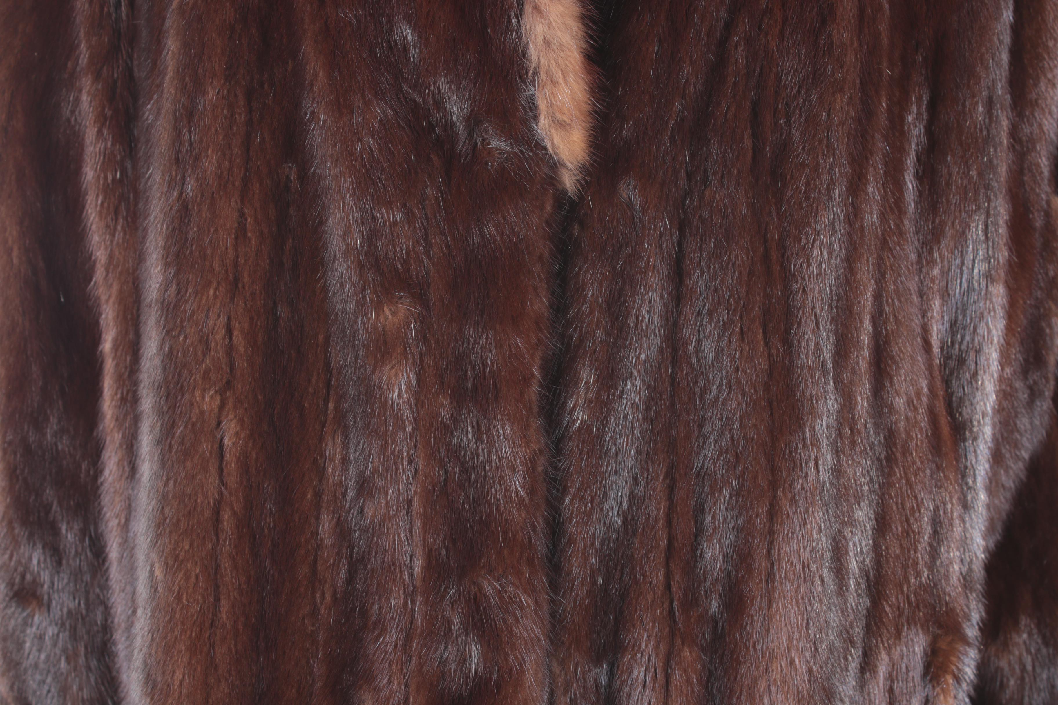 Women's Vintage Revillon Mahogany Mink Fur Coat with Marten Fur Collar and Cuffs