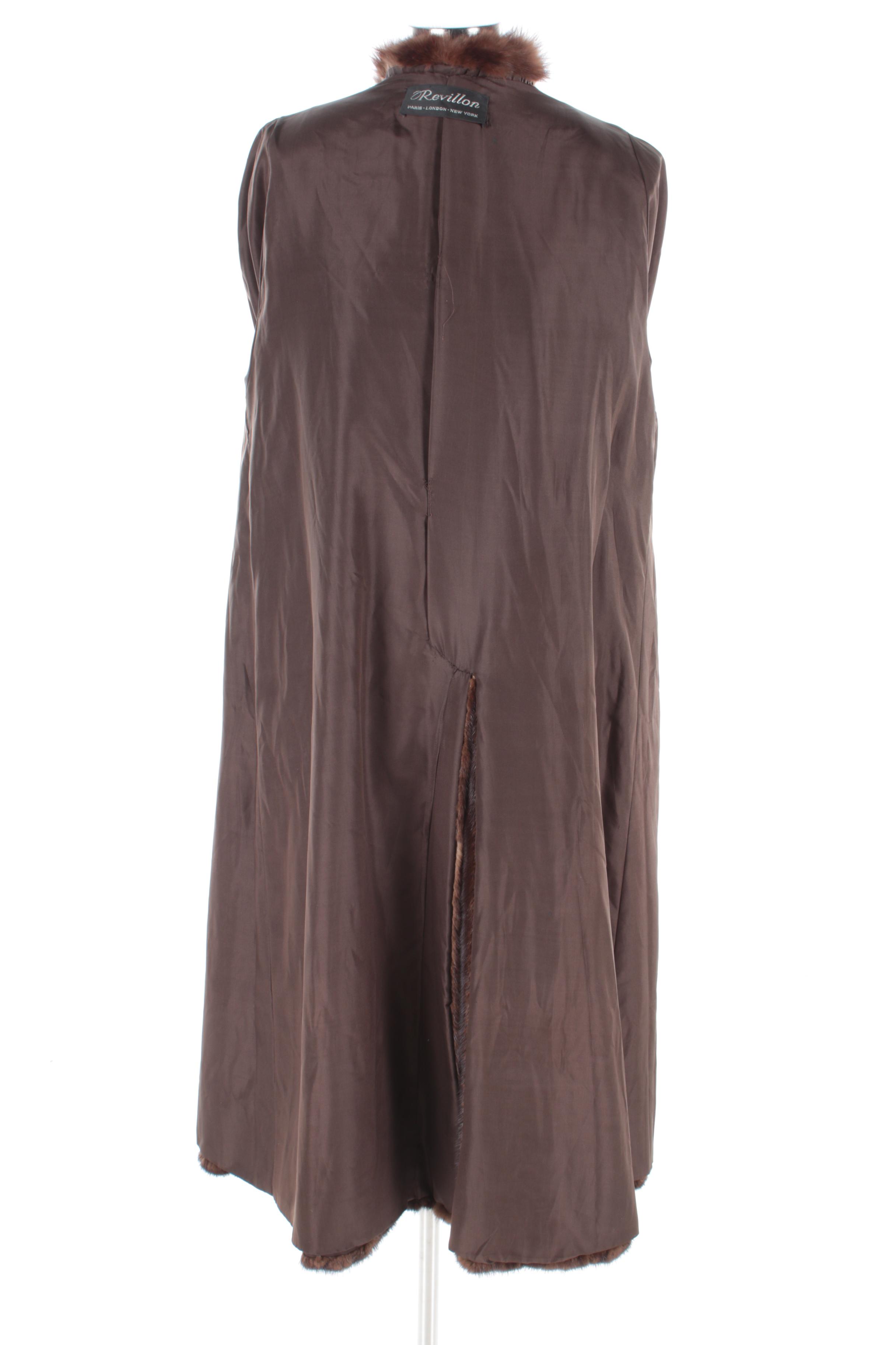 Women's Vintage Revillon Mahogany Mink Fur Coat with Marten Fur Collar and Cuffs