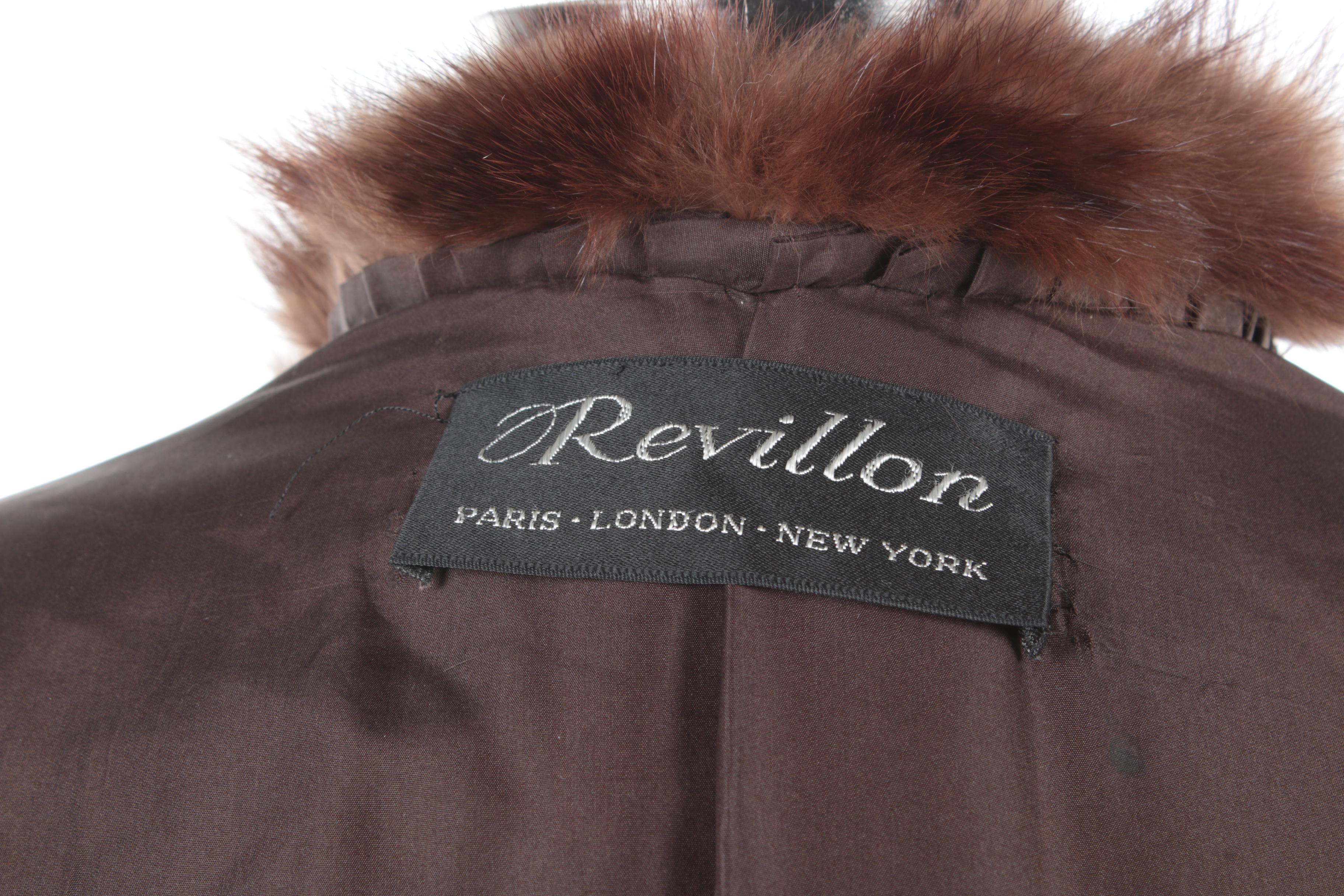 Women's Vintage Revillon Mahogany Mink Fur Coat with Marten Fur Collar and Cuffs