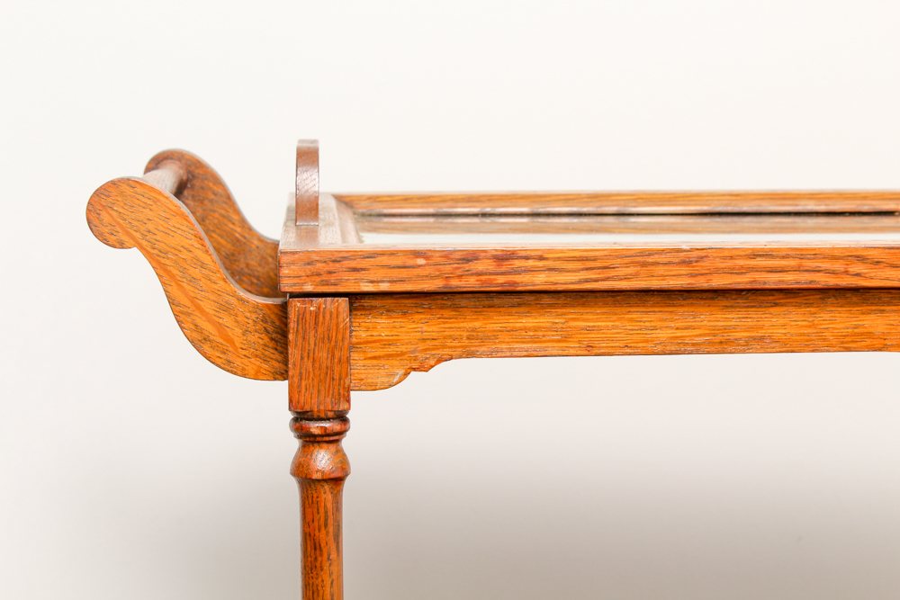 Vintage Oak Bar Cart with Glass Serving Tray