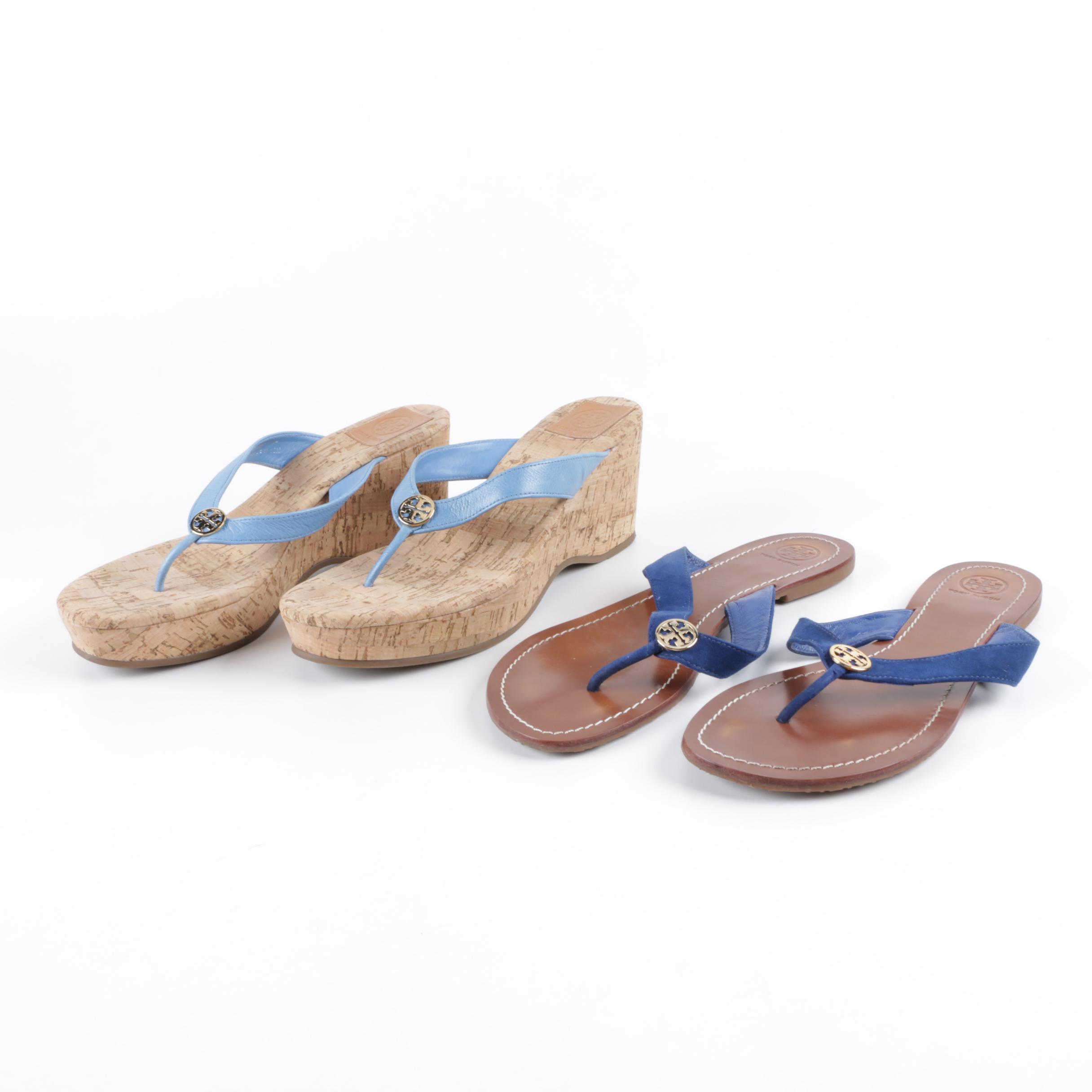 Tory Burch Leather and Suede Thong Sandals