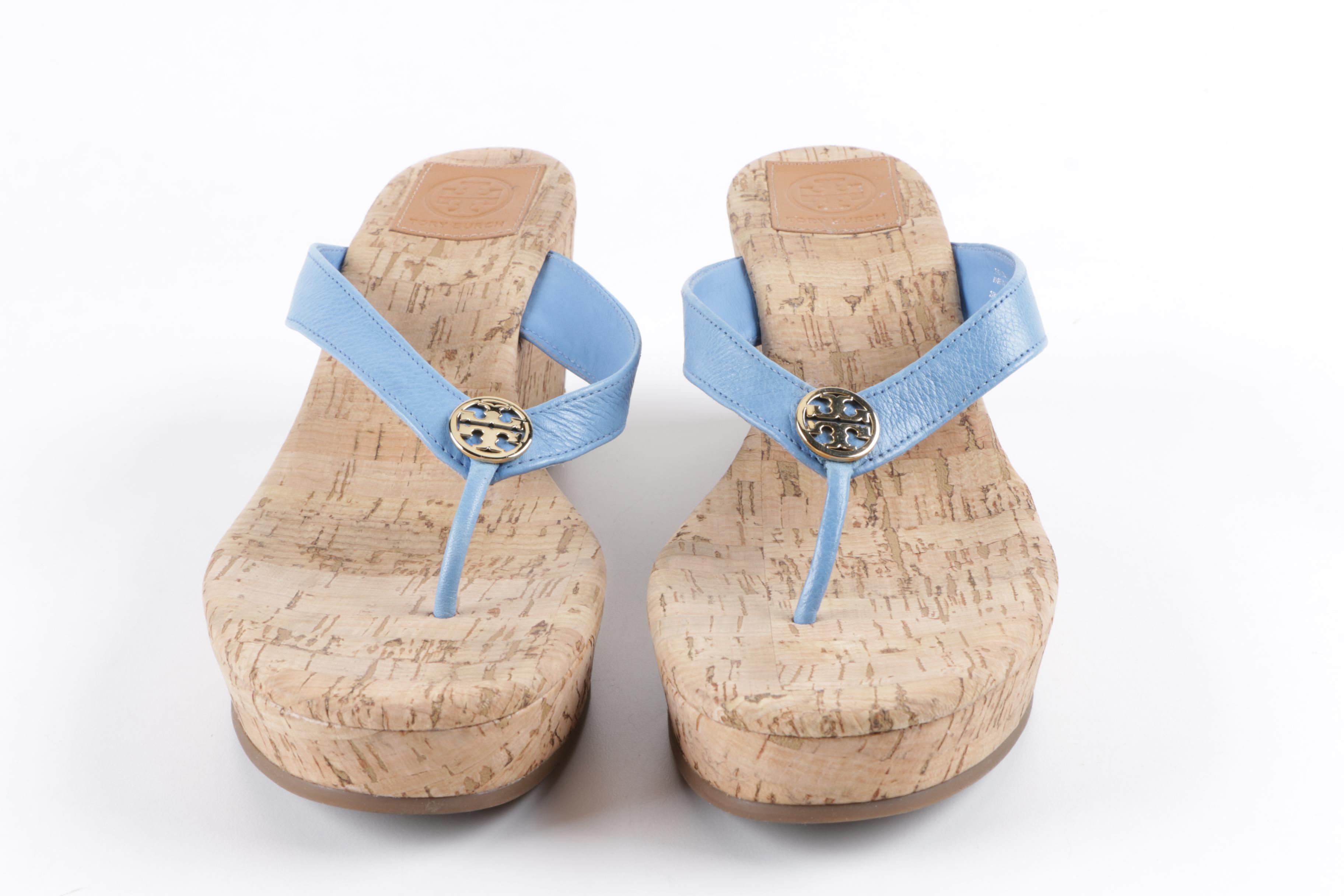 Tory Burch Leather and Suede Thong Sandals