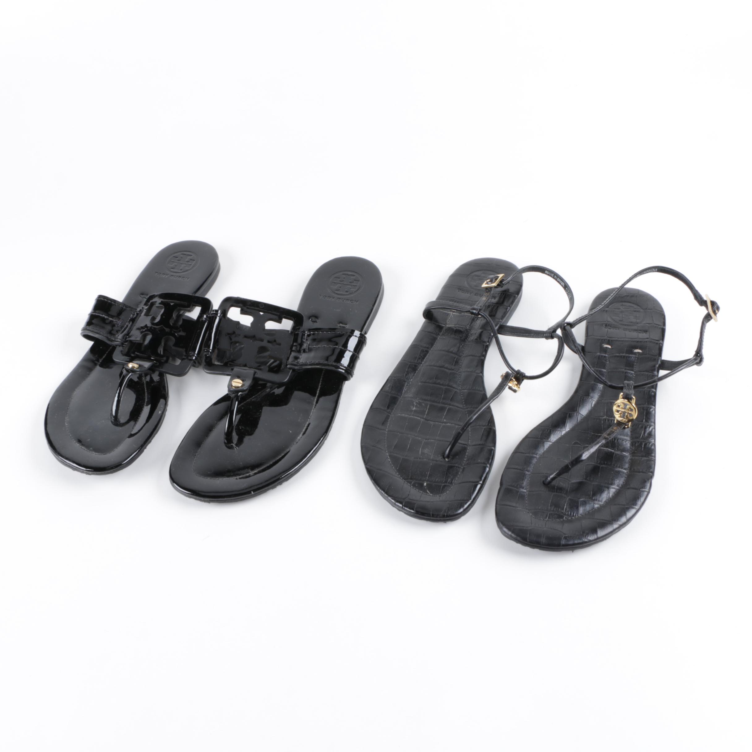 Tory Burch Black Leather Thong Sandals