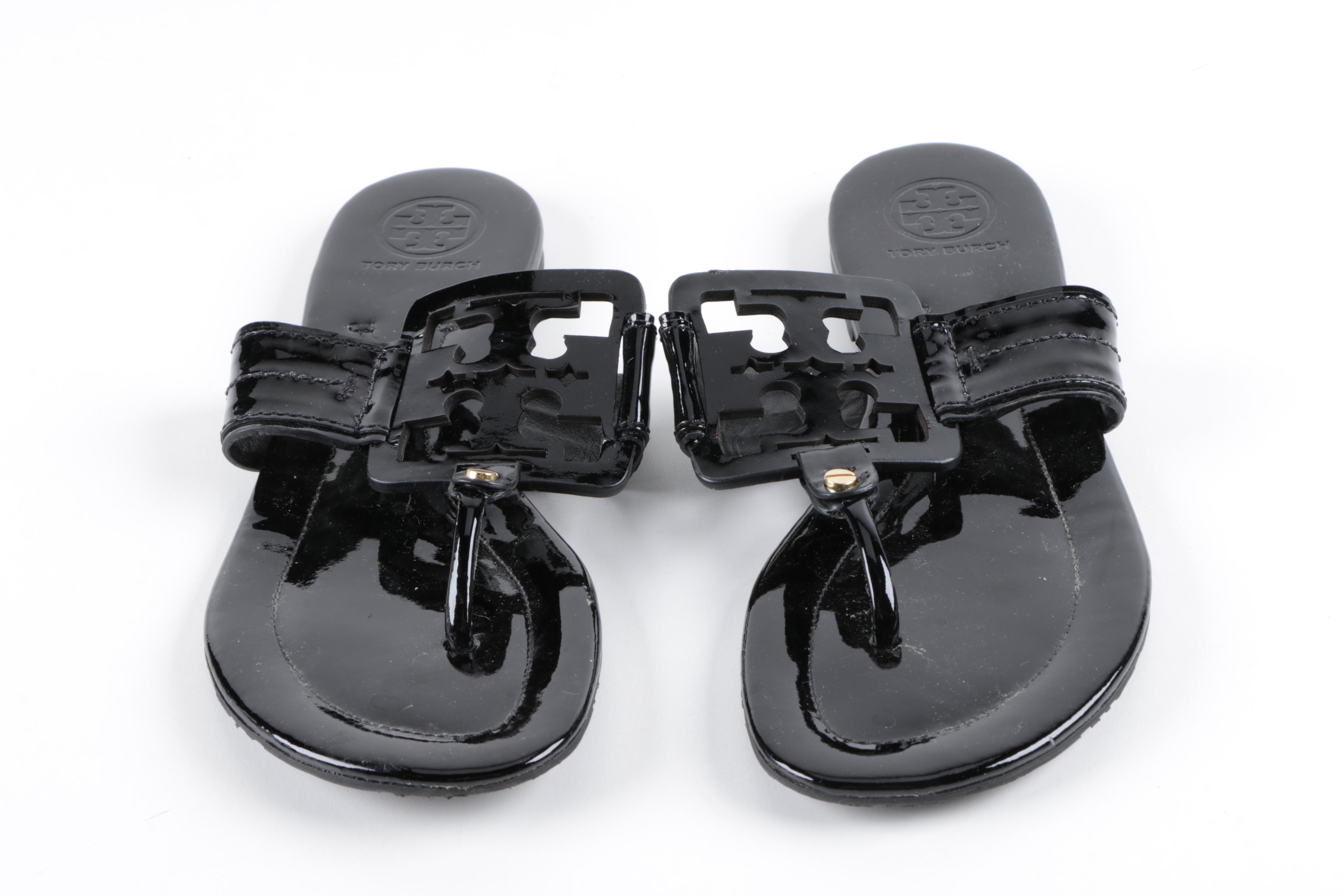 Tory Burch Black Leather Thong Sandals