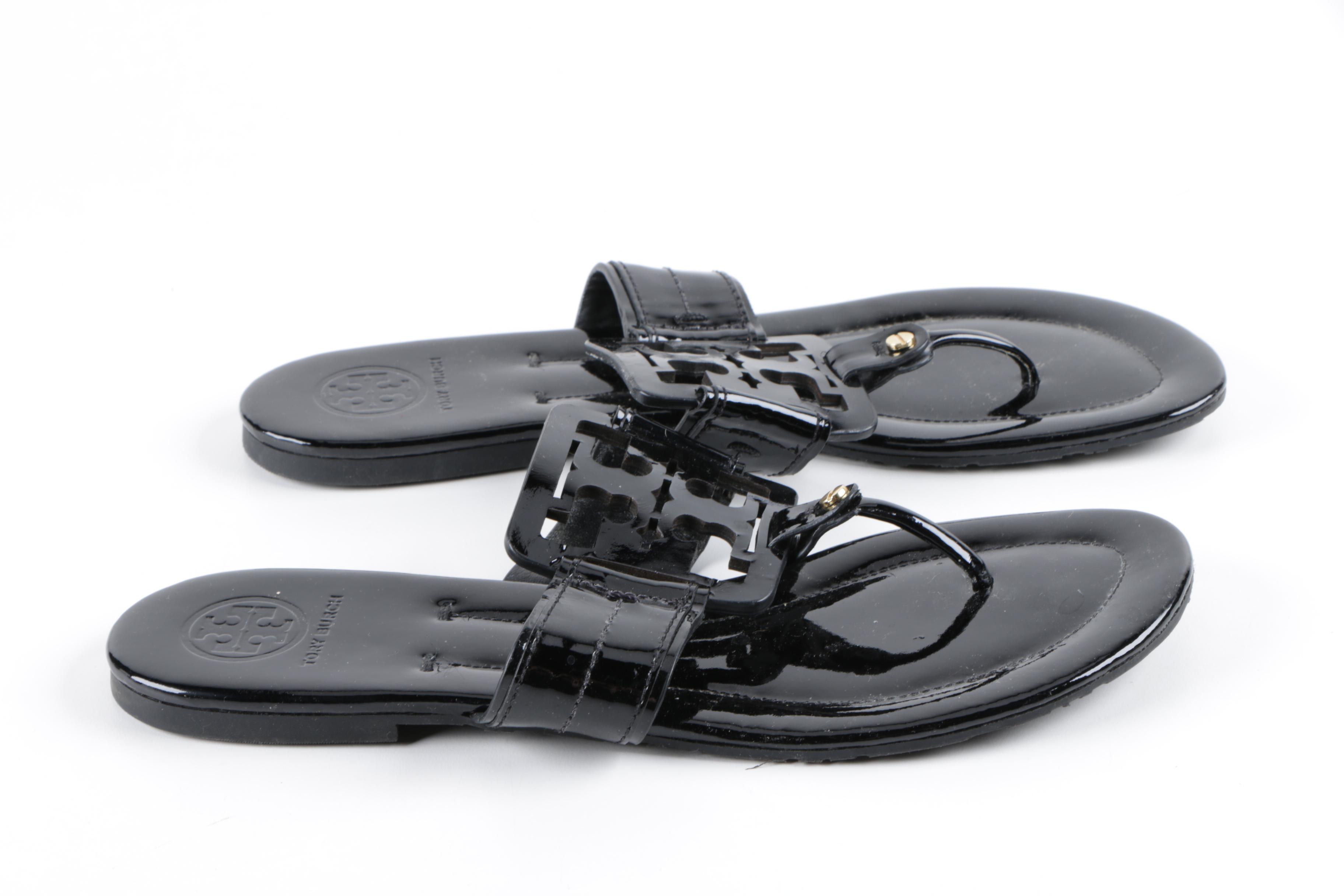 Tory Burch Black Leather Thong Sandals