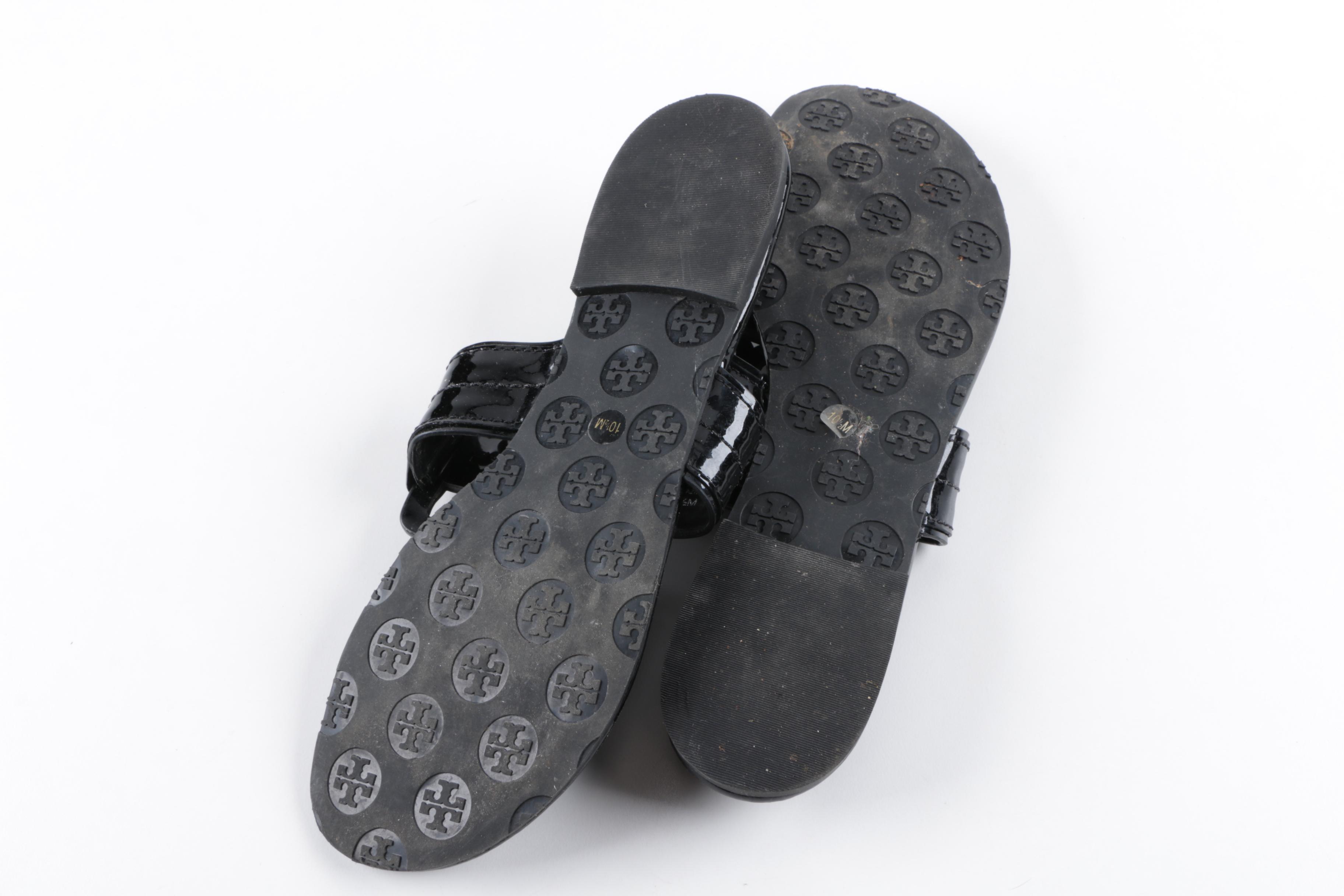 Tory Burch Black Leather Thong Sandals