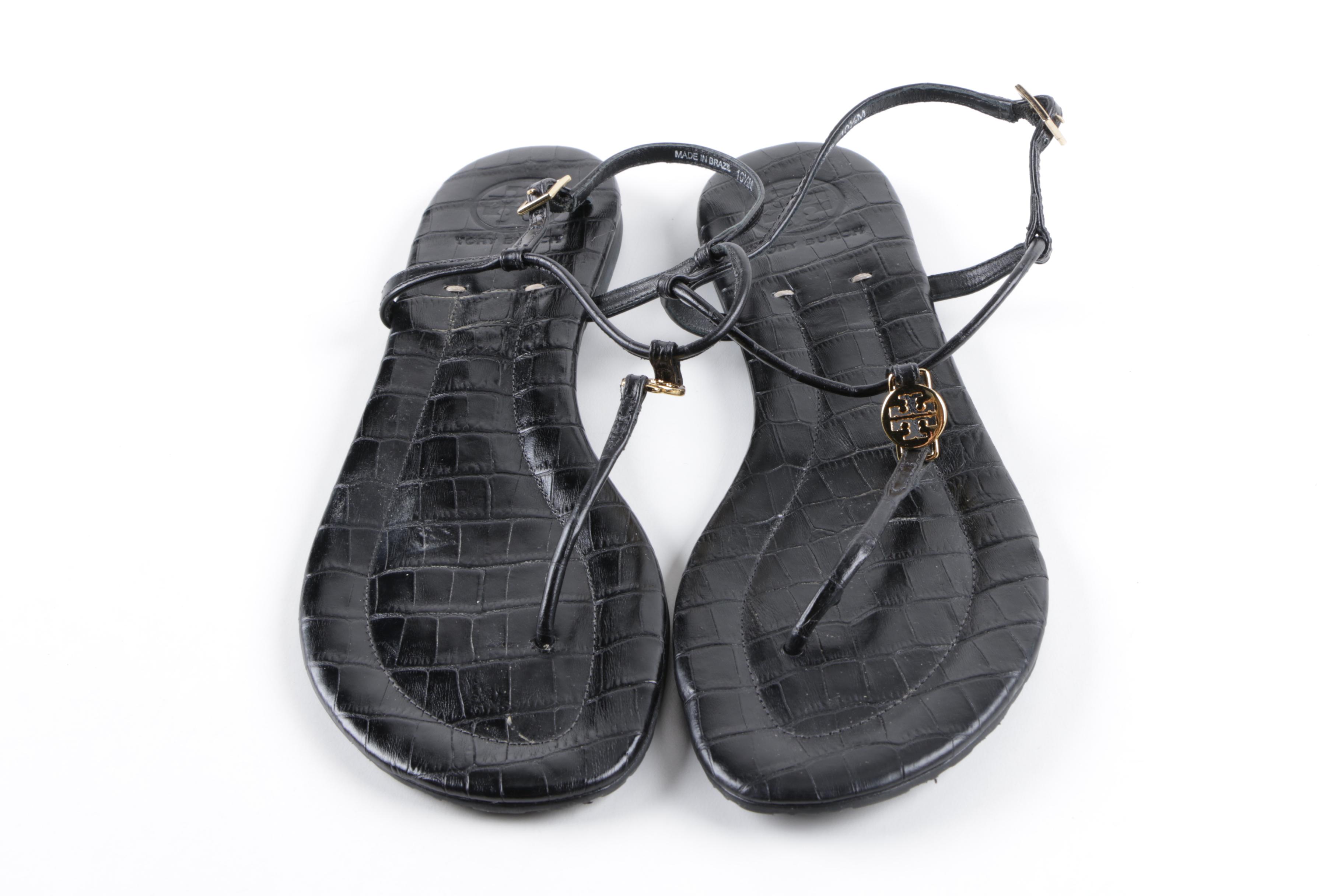 Tory Burch Black Leather Thong Sandals