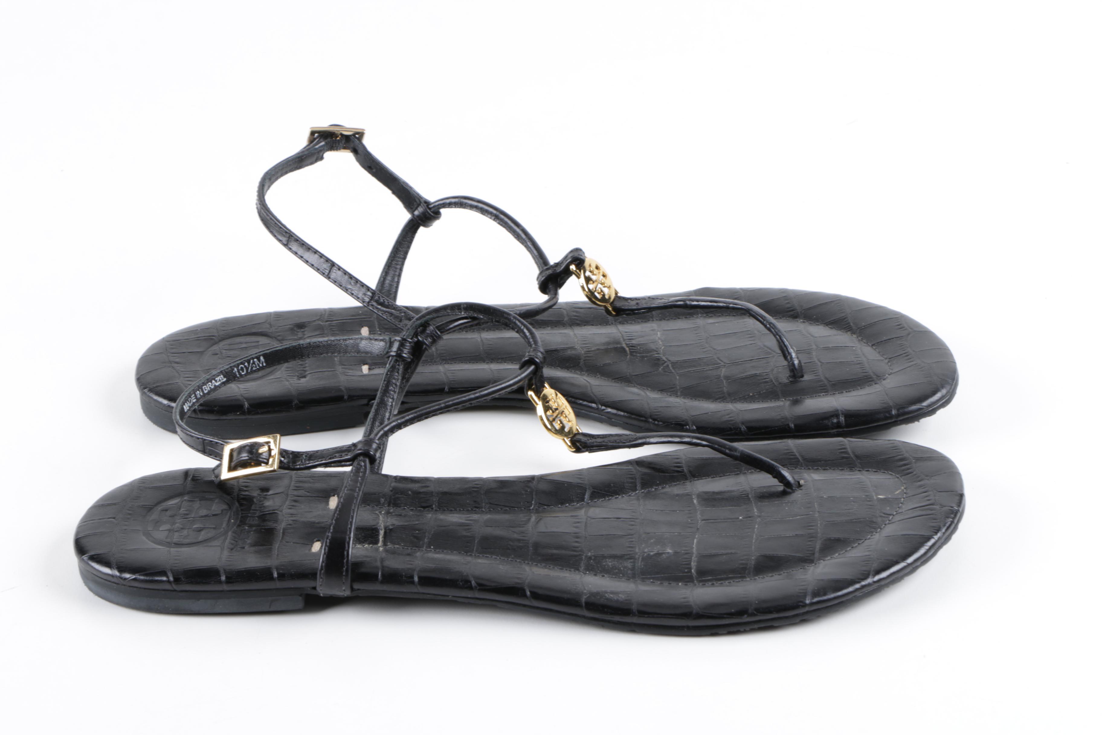 Tory Burch Black Leather Thong Sandals