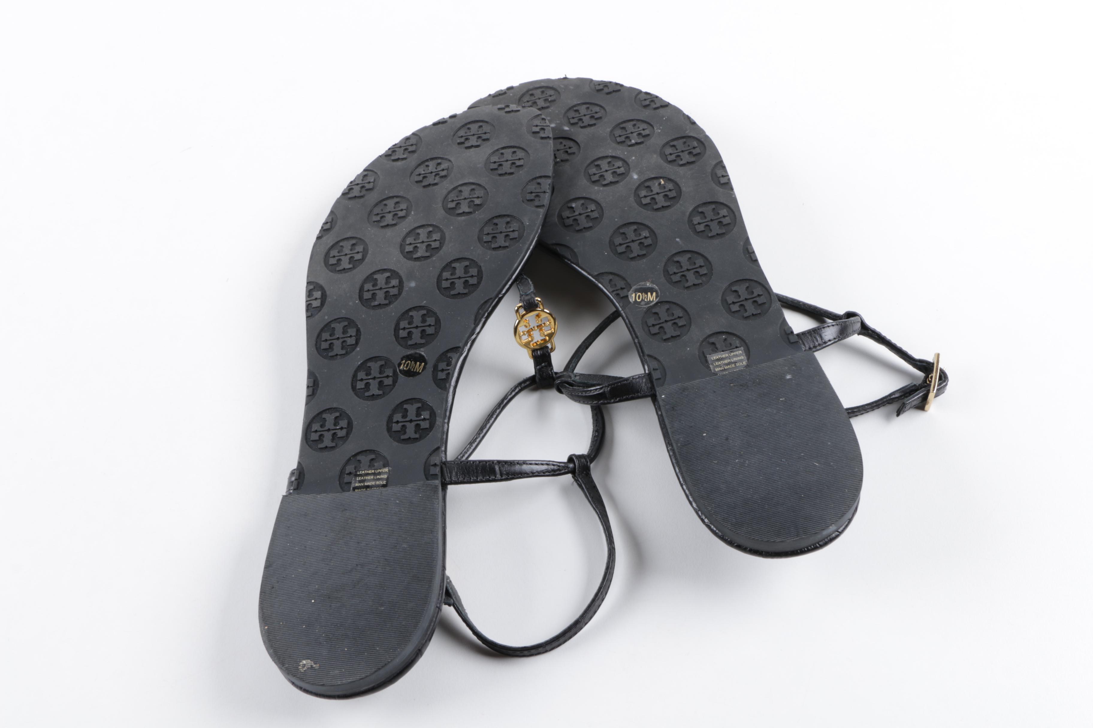 Tory Burch Black Leather Thong Sandals