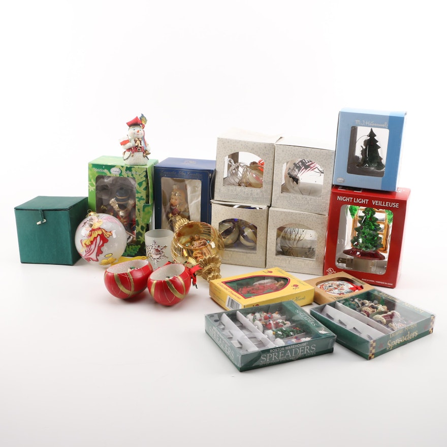 Assorted Holiday Ornaments and Decor including "Peaceful Blessing" Ornament