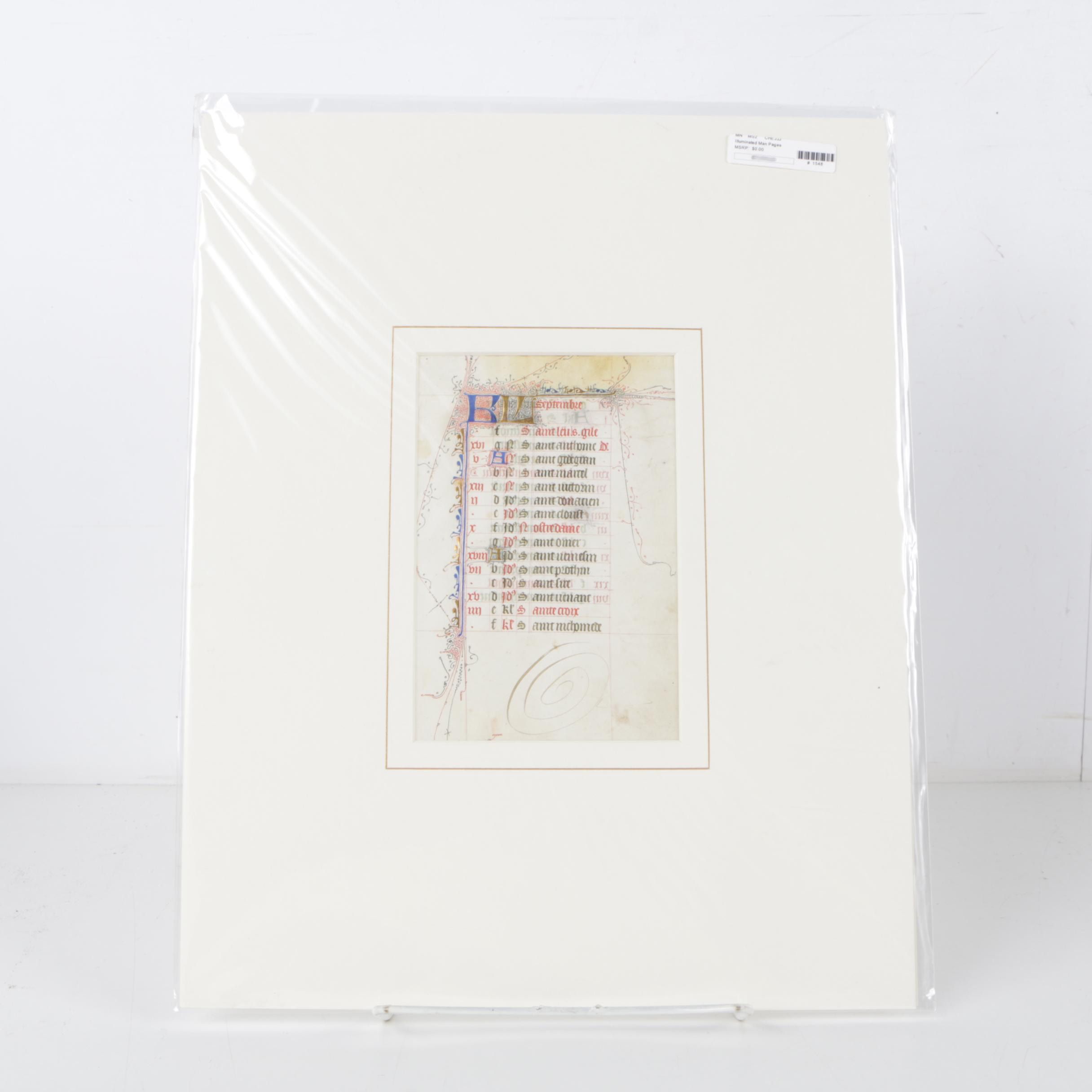 Circa 15th Century Calendar Pages from Illuminated Manuscripts