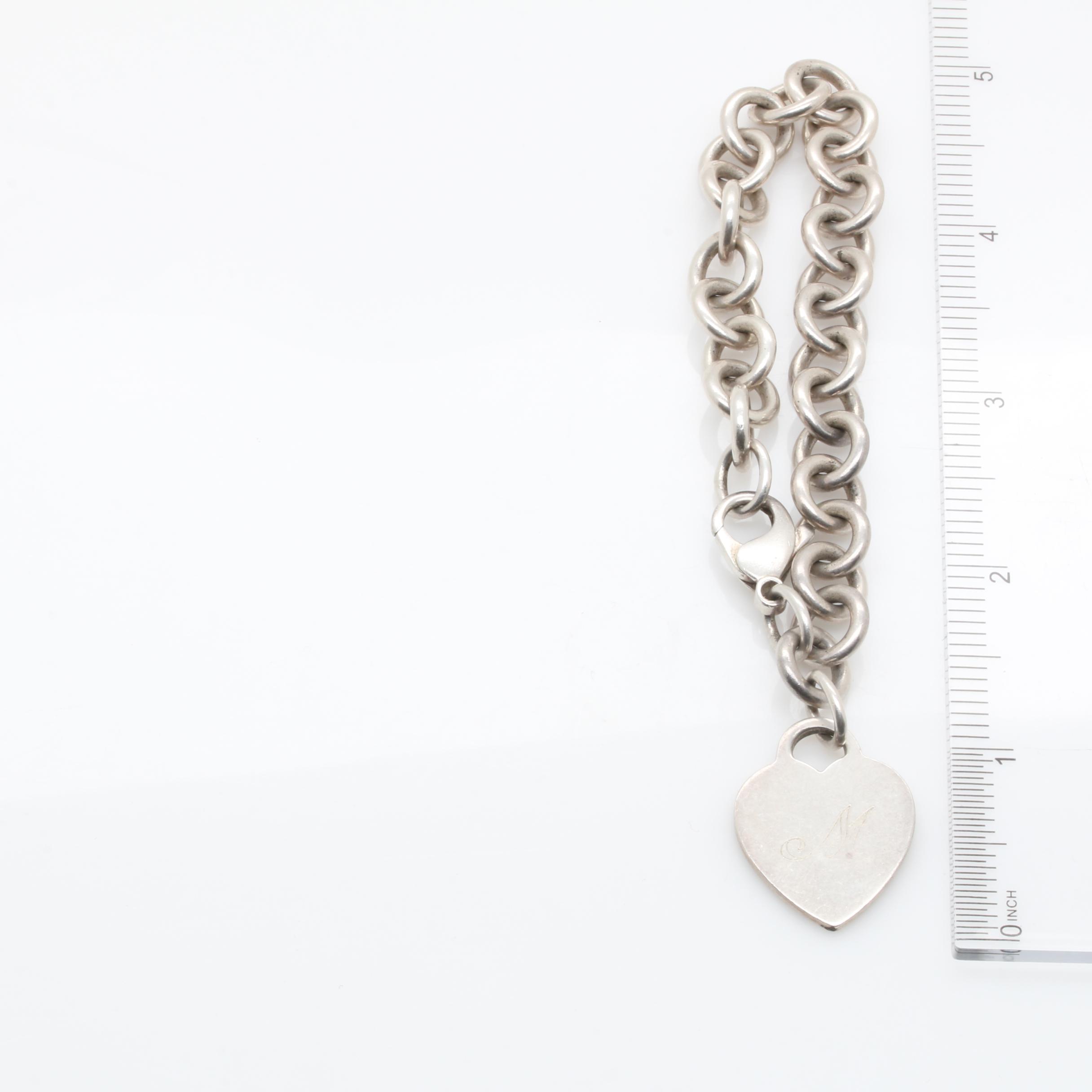 Tiffany & Co. Sterling Silver Engraved Heart Bracelet