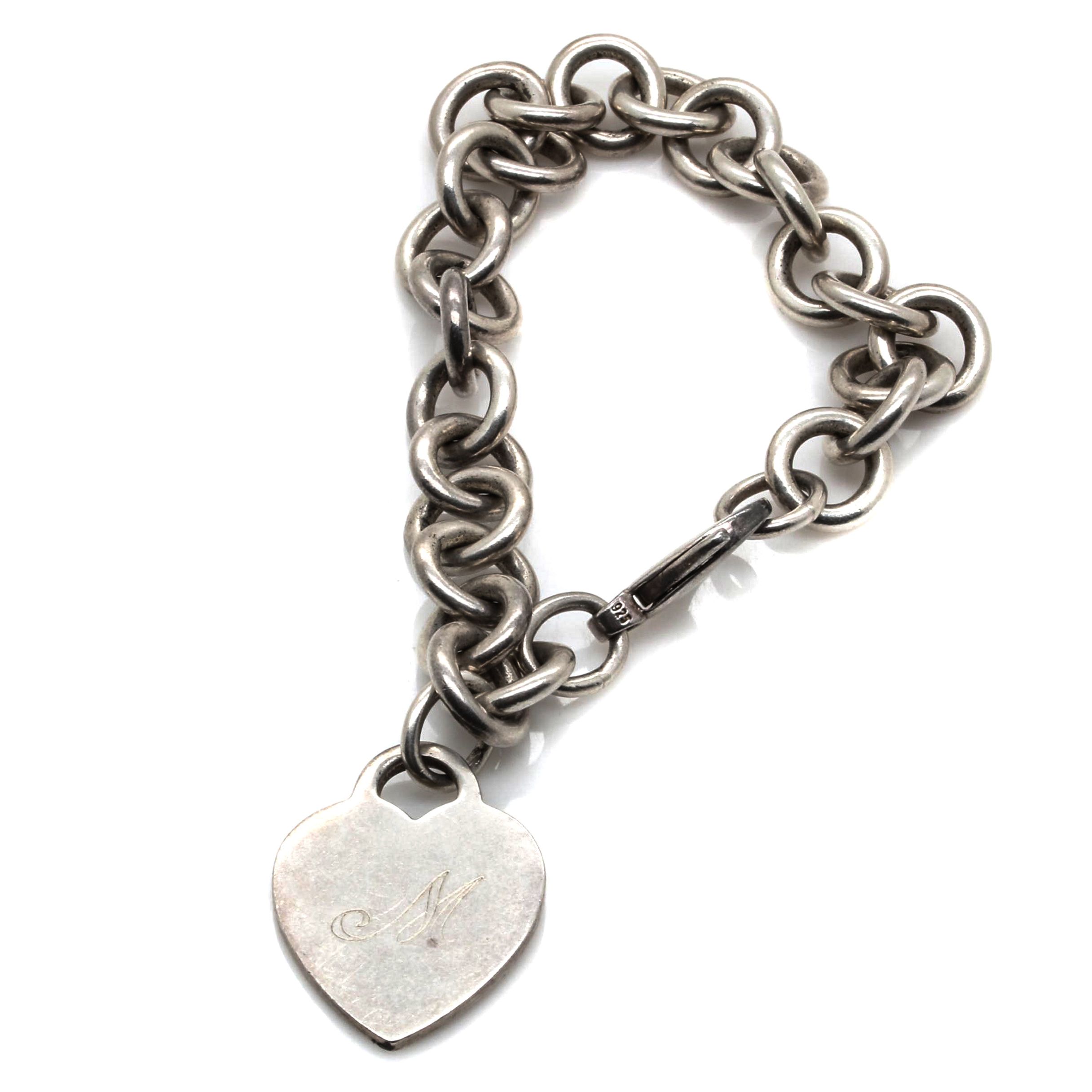 Tiffany & Co. Sterling Silver Engraved Heart Bracelet