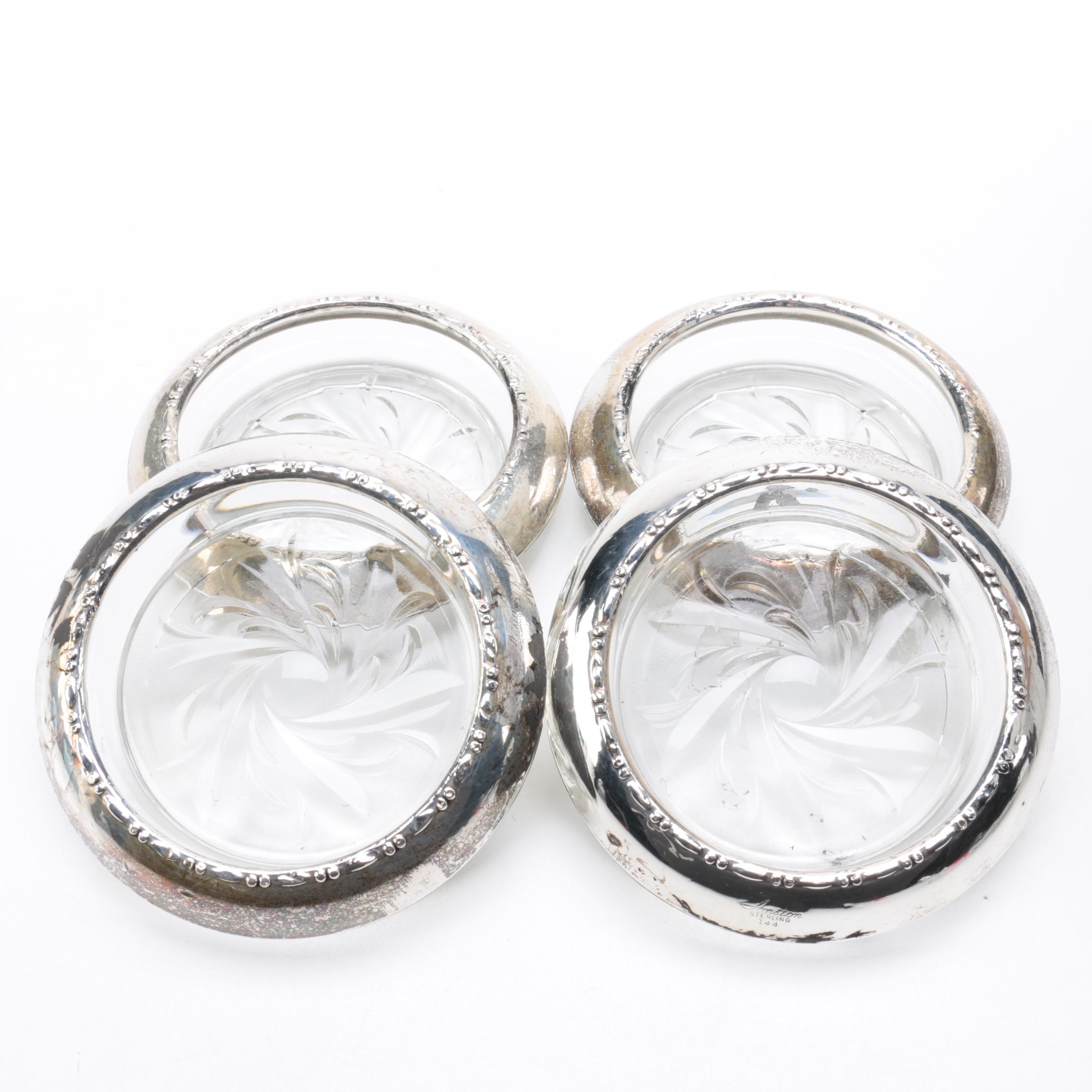 Amston Sterling Co. Sterling Silver Rimmed Glass Coasters