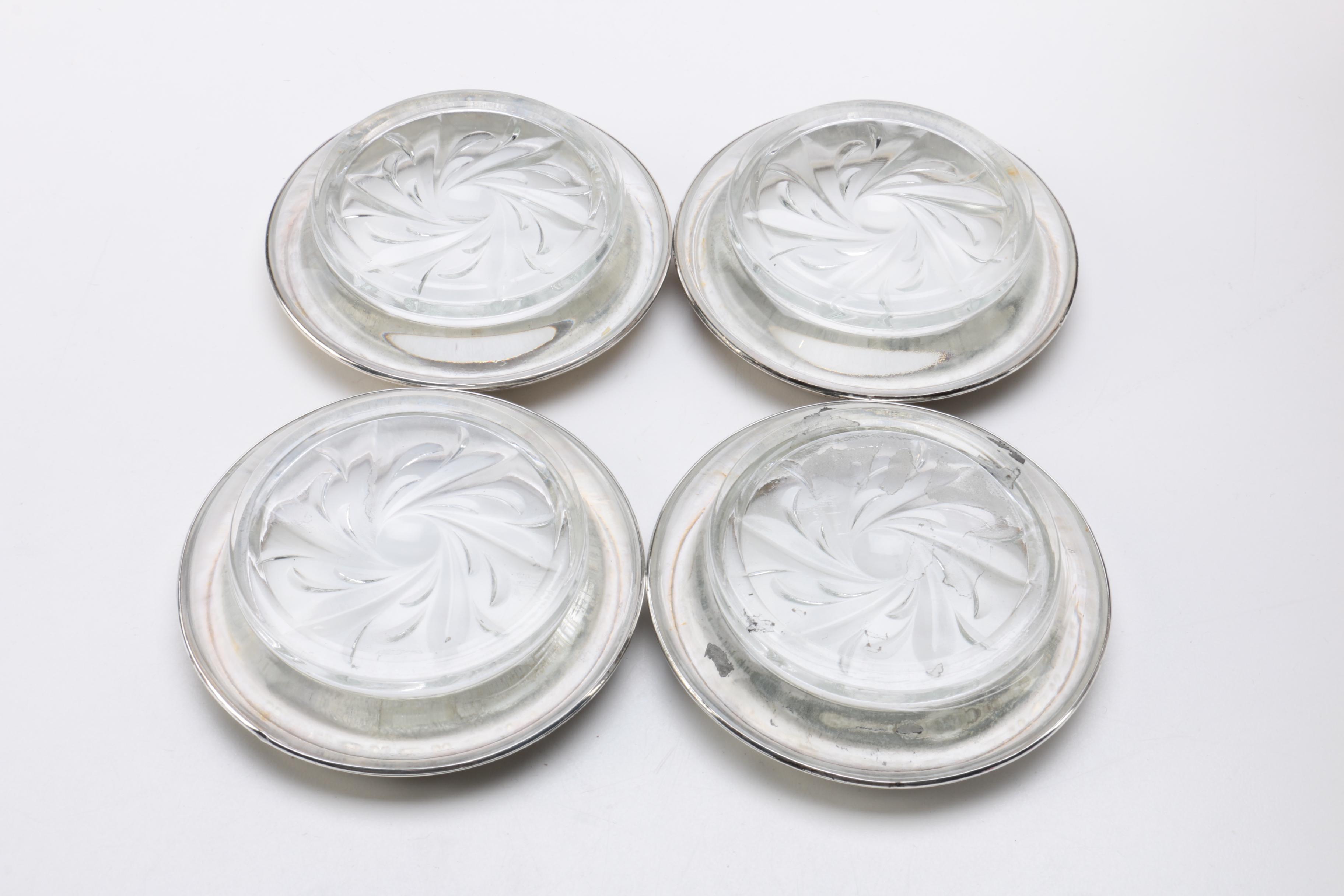 Amston Sterling Co. Sterling Silver Rimmed Glass Coasters