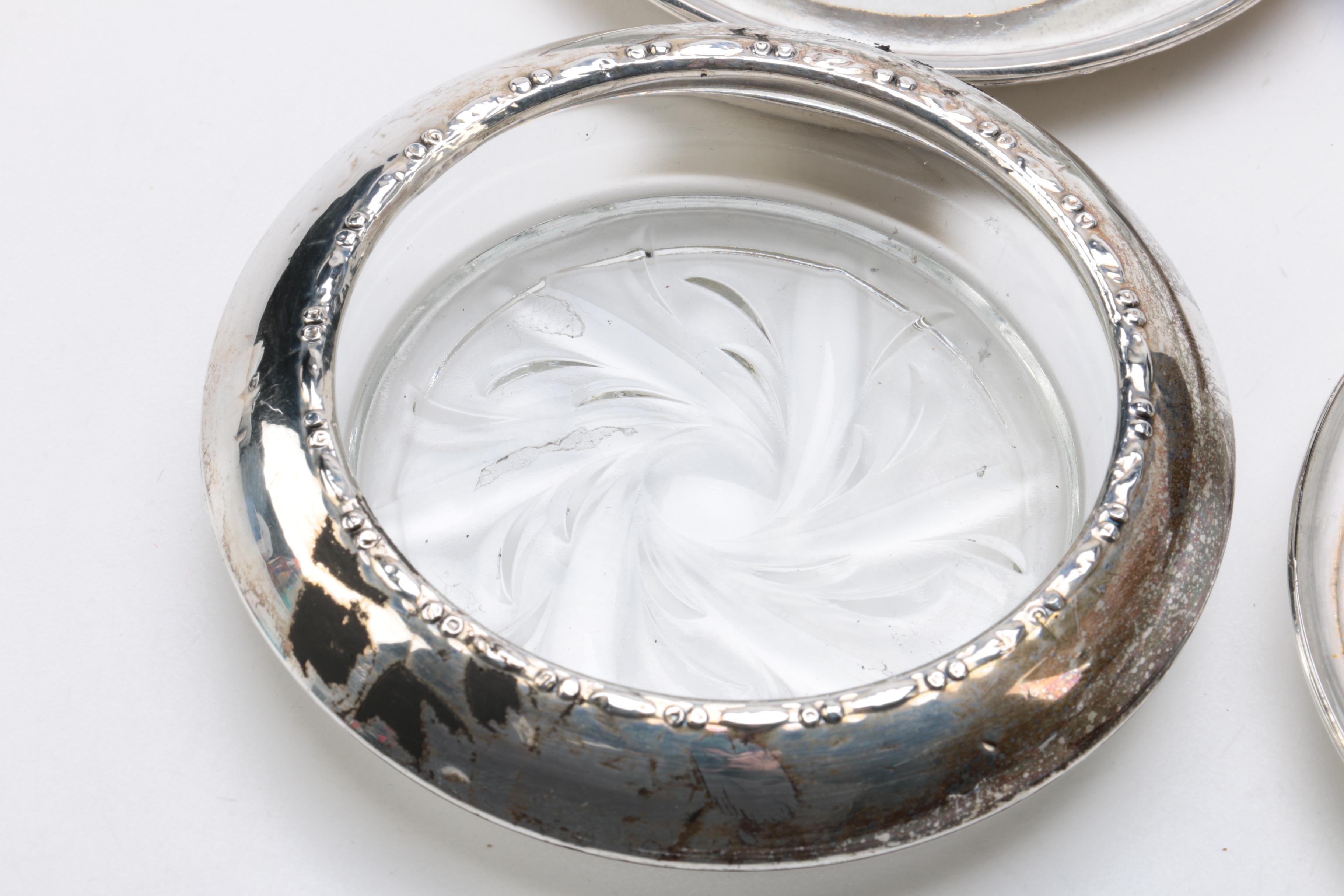Amston Sterling Co. Sterling Silver Rimmed Glass Coasters