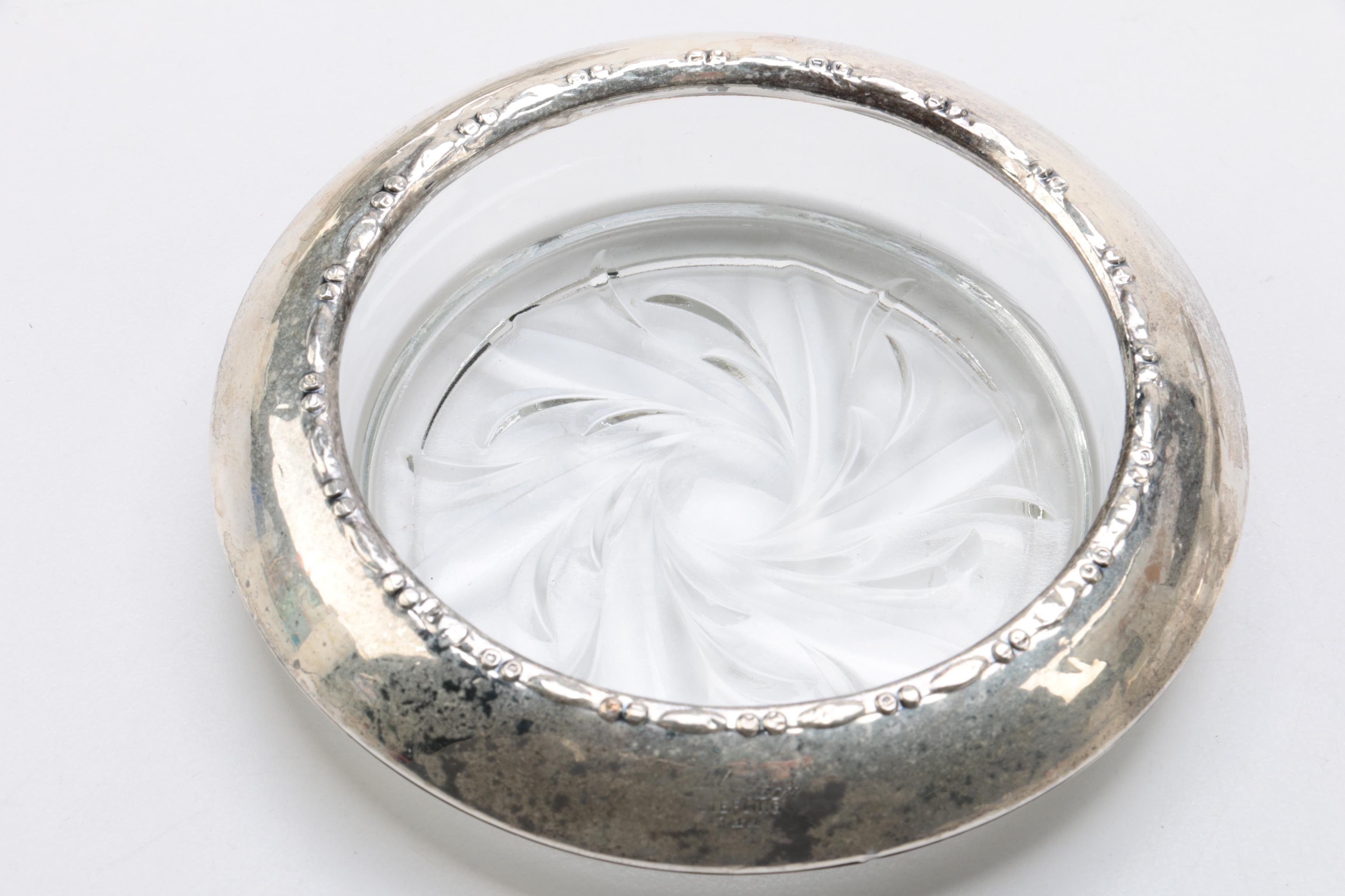 Amston Sterling Co. Sterling Silver Rimmed Glass Coasters
