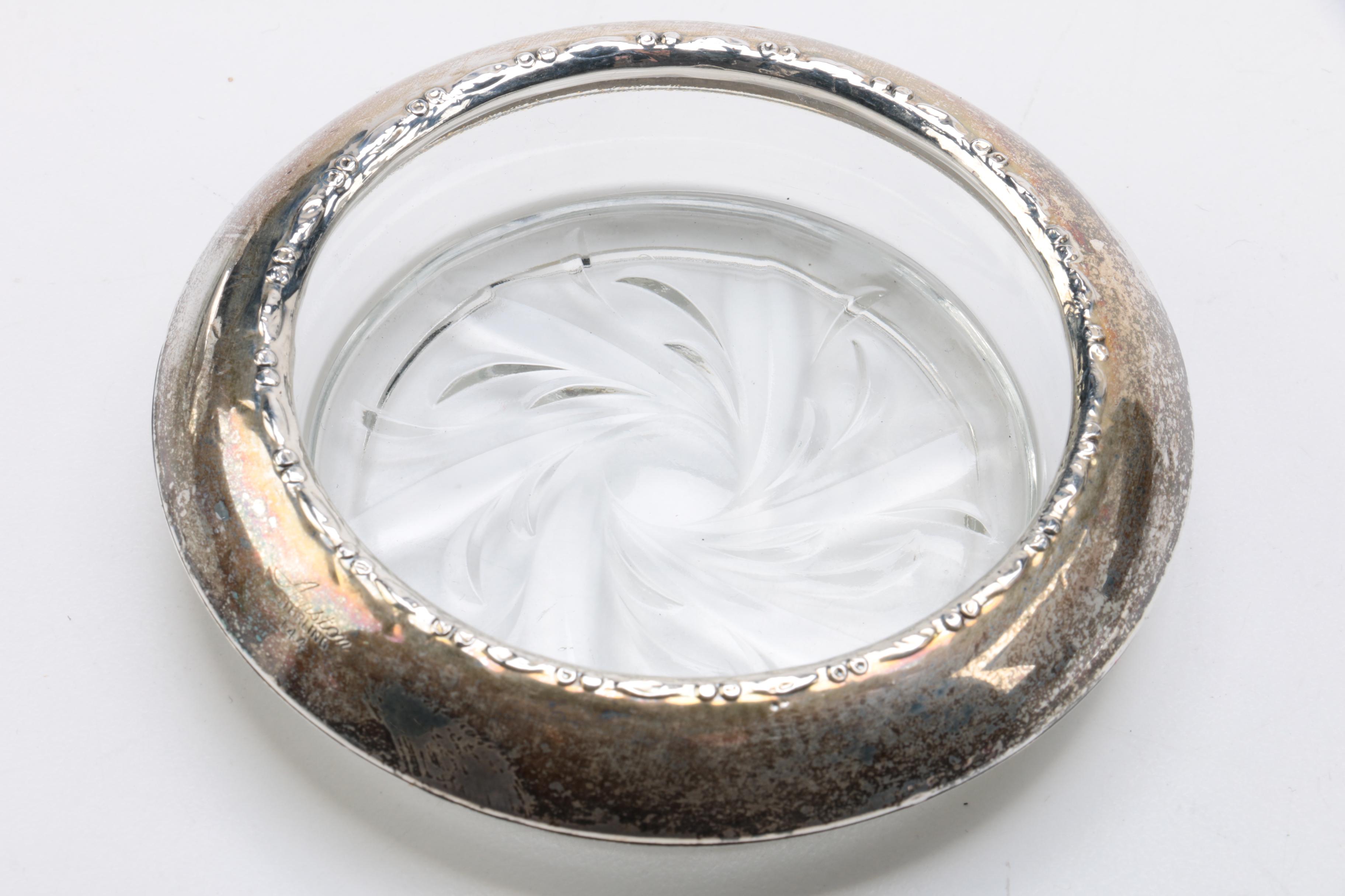 Amston Sterling Co. Sterling Silver Rimmed Glass Coasters