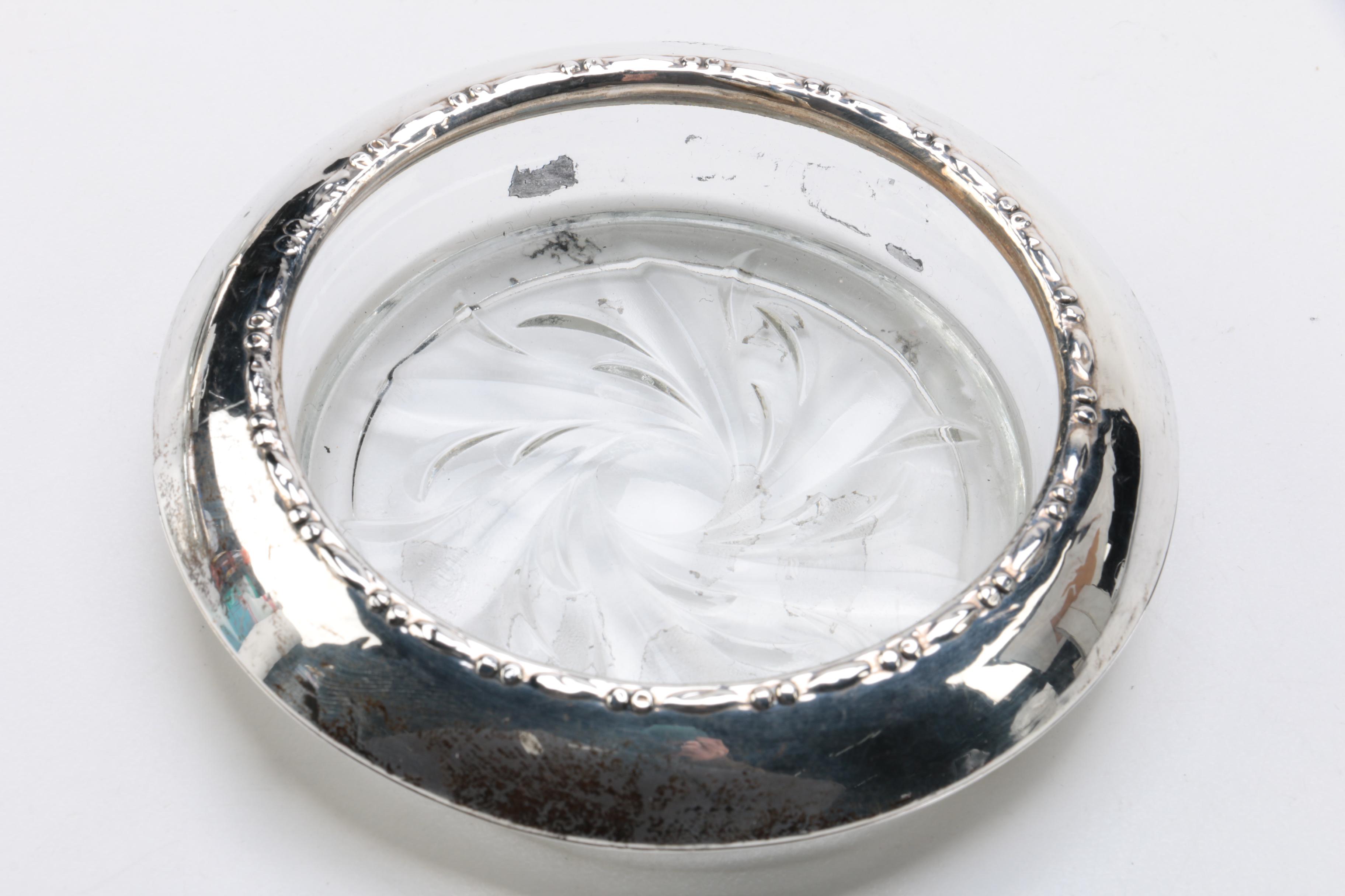 Amston Sterling Co. Sterling Silver Rimmed Glass Coasters