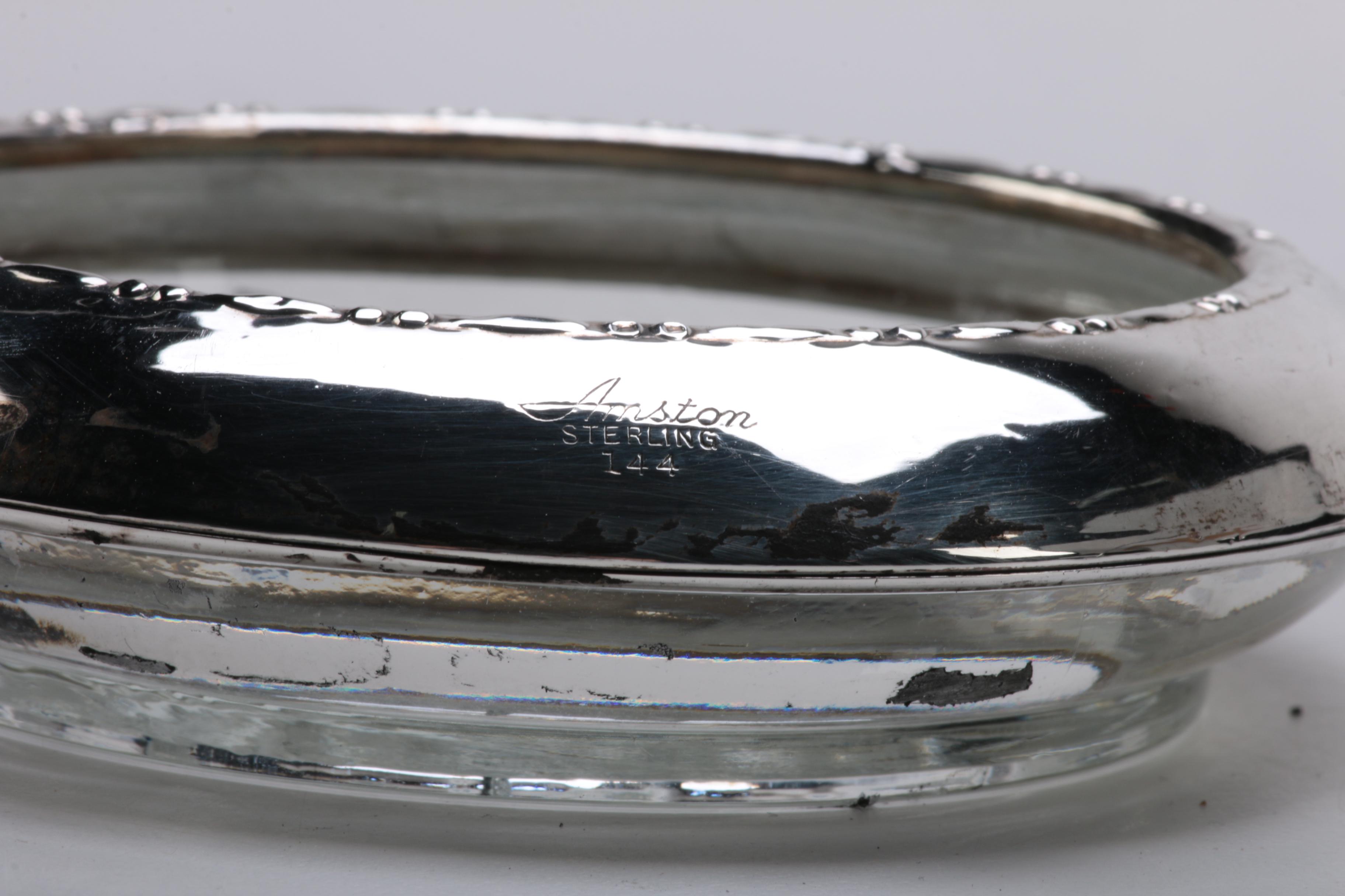 Amston Sterling Co. Sterling Silver Rimmed Glass Coasters