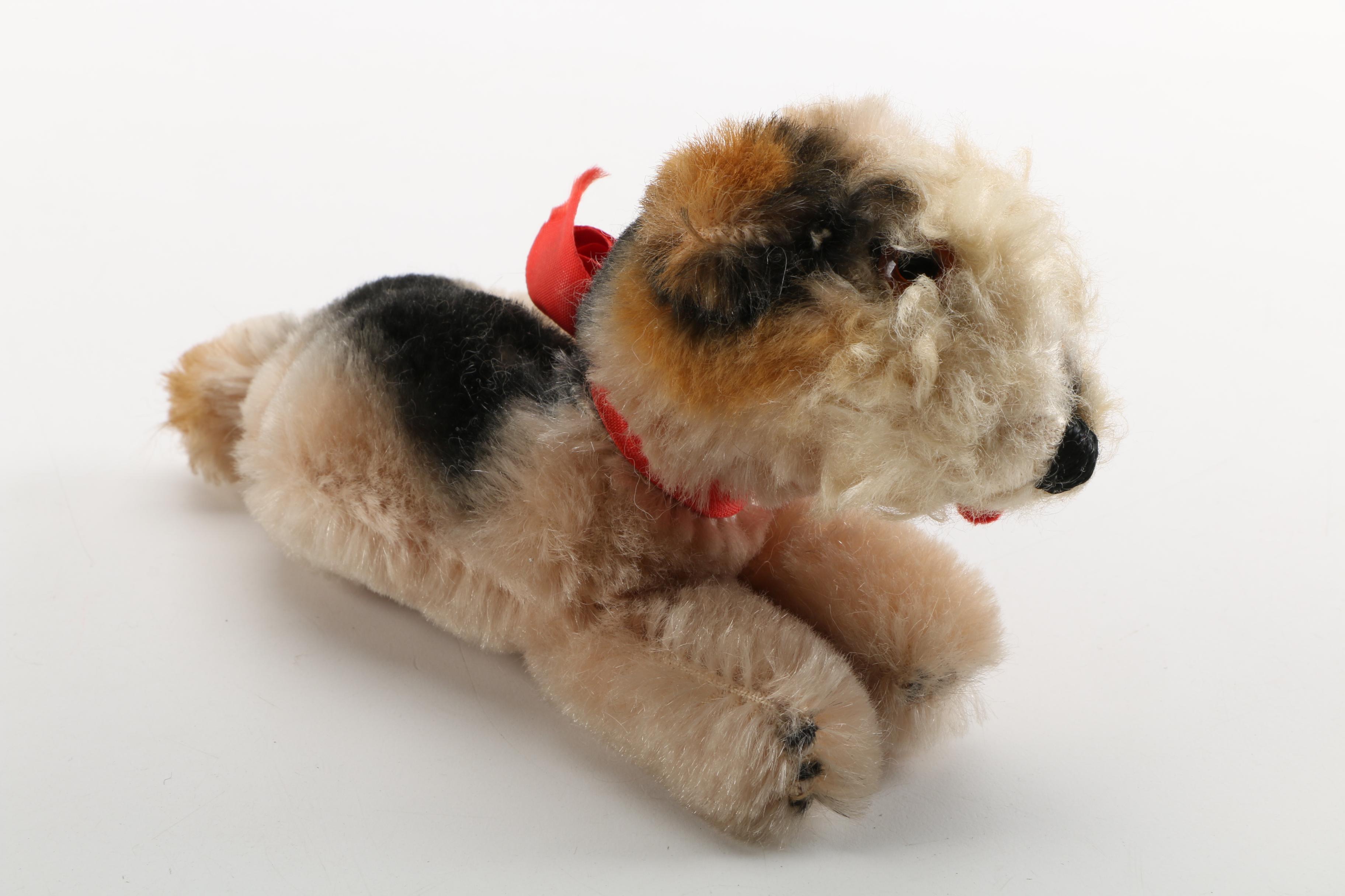 Vintage Plush Dog with Bow