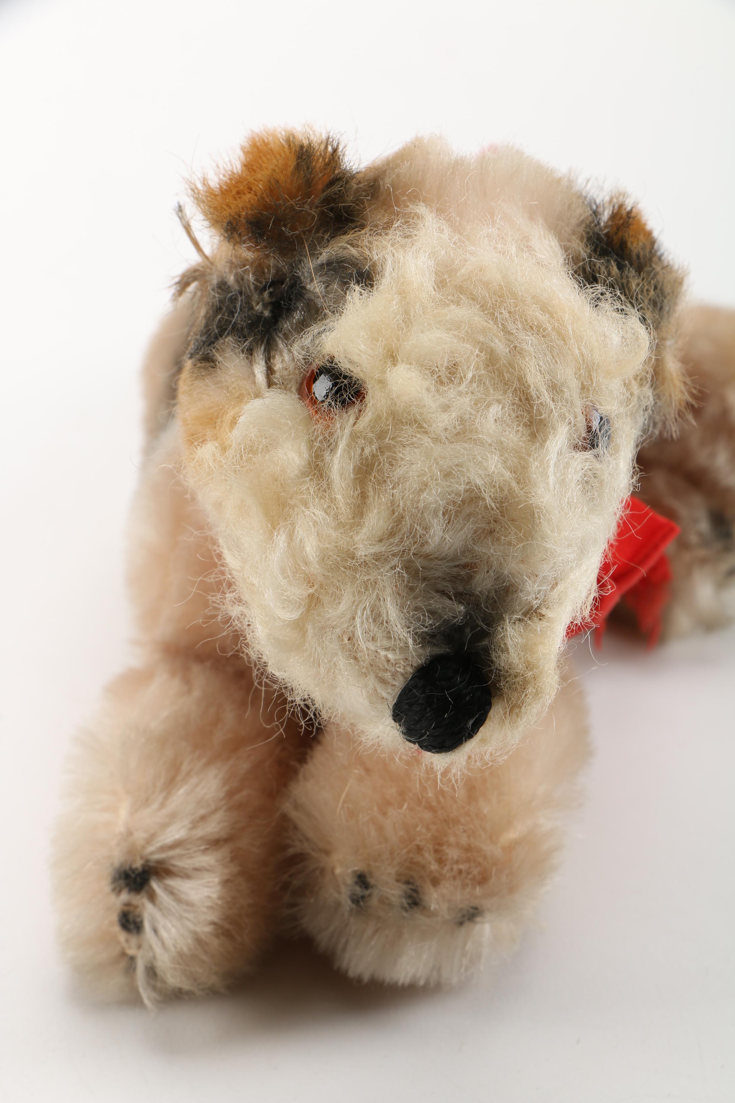 Vintage Plush Dog with Bow