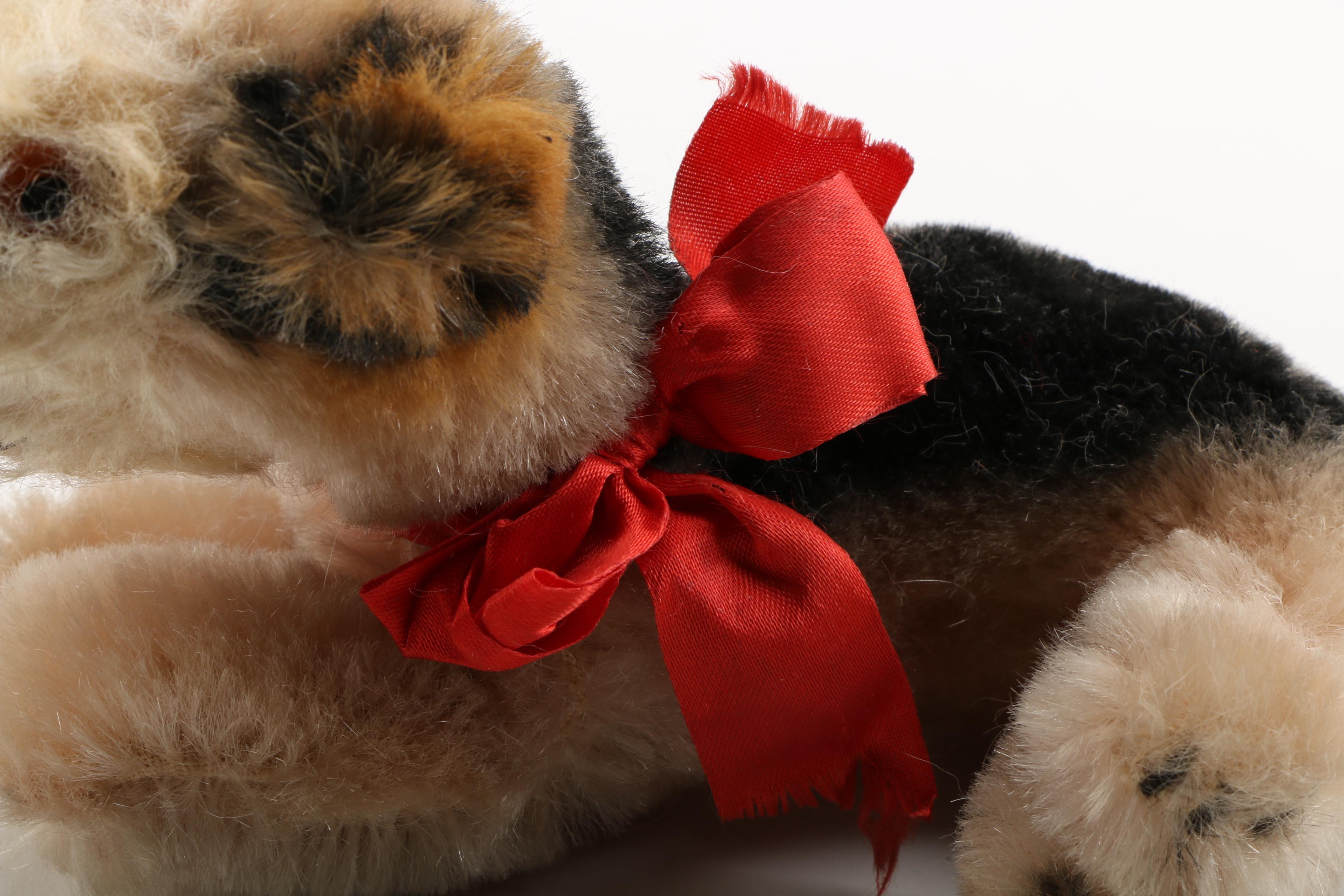 Vintage Plush Dog with Bow