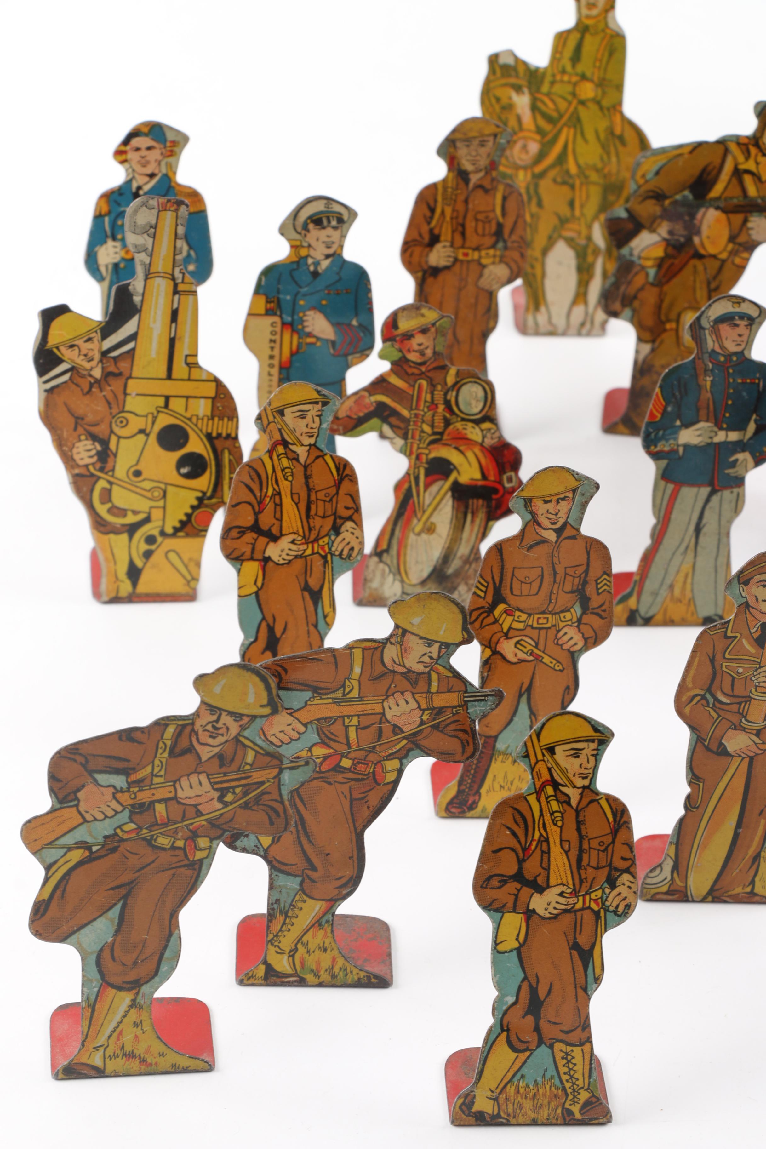 1930s Marx Tin WWI Military Figures and Rapid Fire Toy Cannon