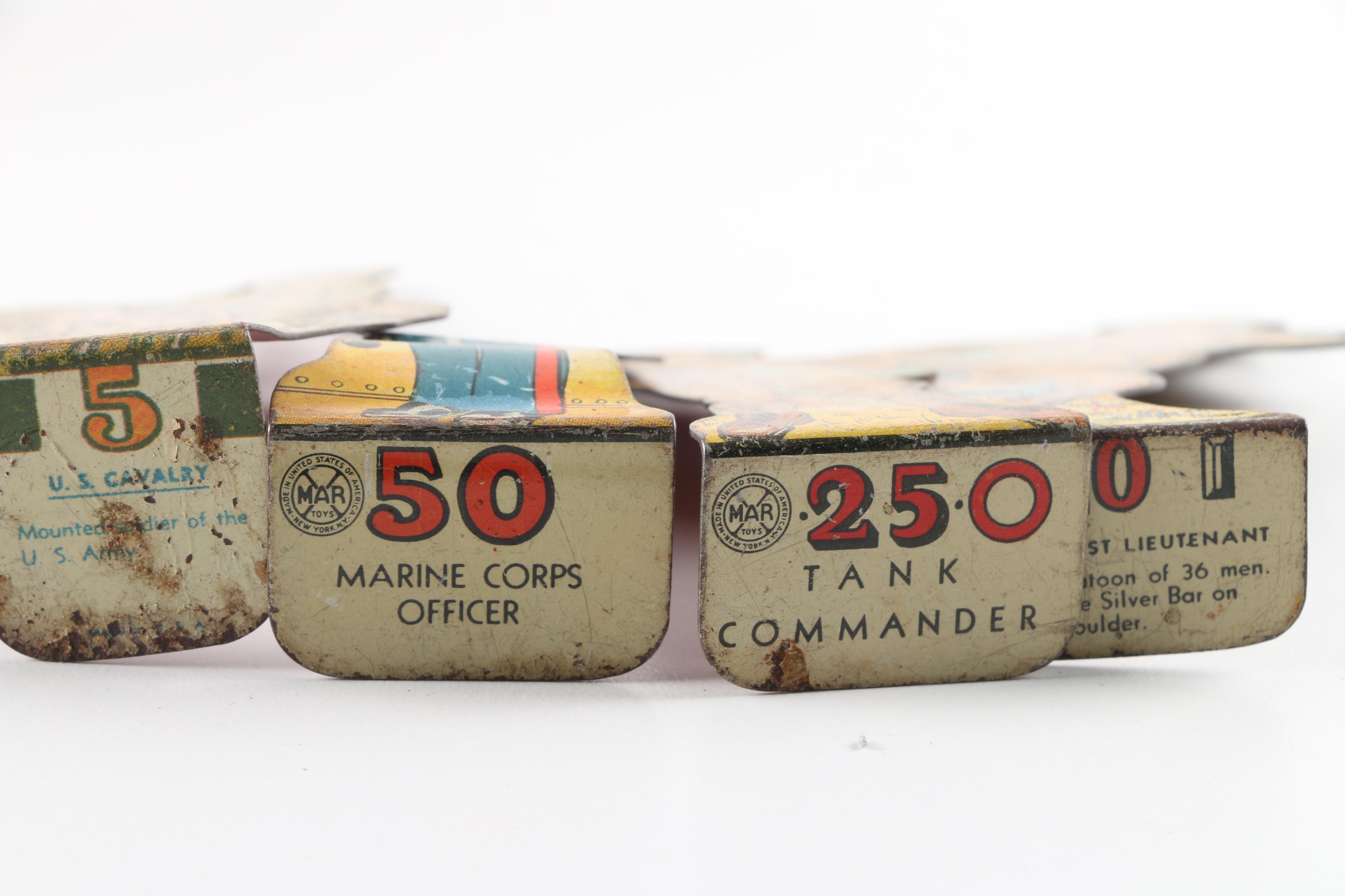1930s Marx Tin WWI Military Figures and Rapid Fire Toy Cannon