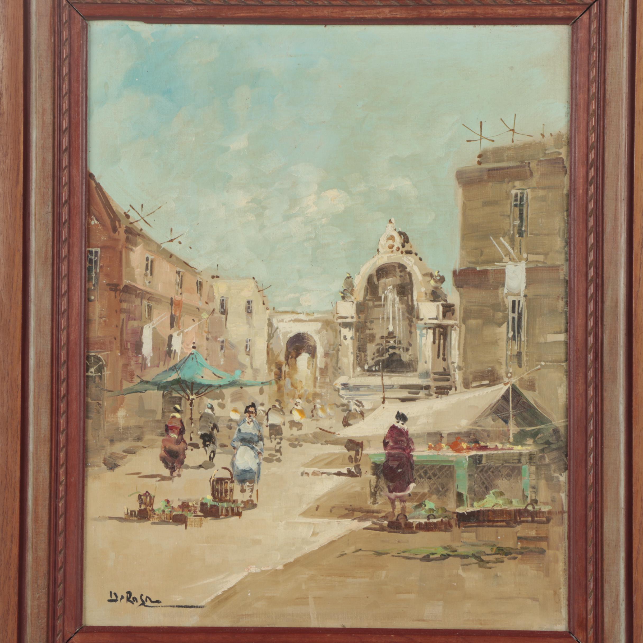 Oil Painting of a Village Square