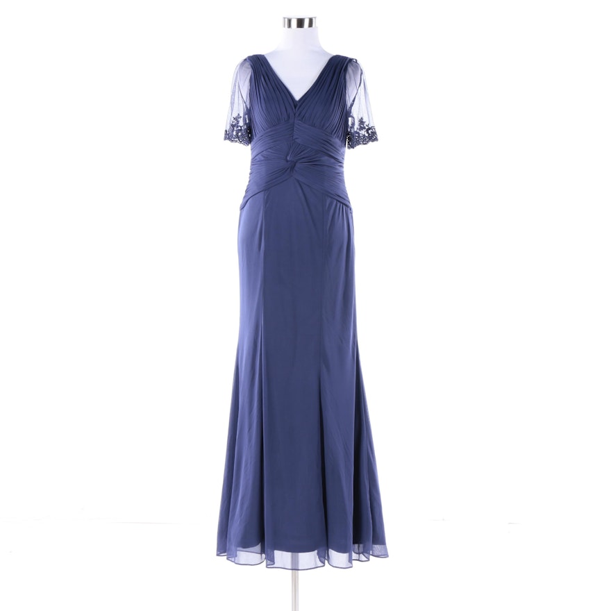 Adrianna Papell Navy Blue Embellished Trumpet Gown