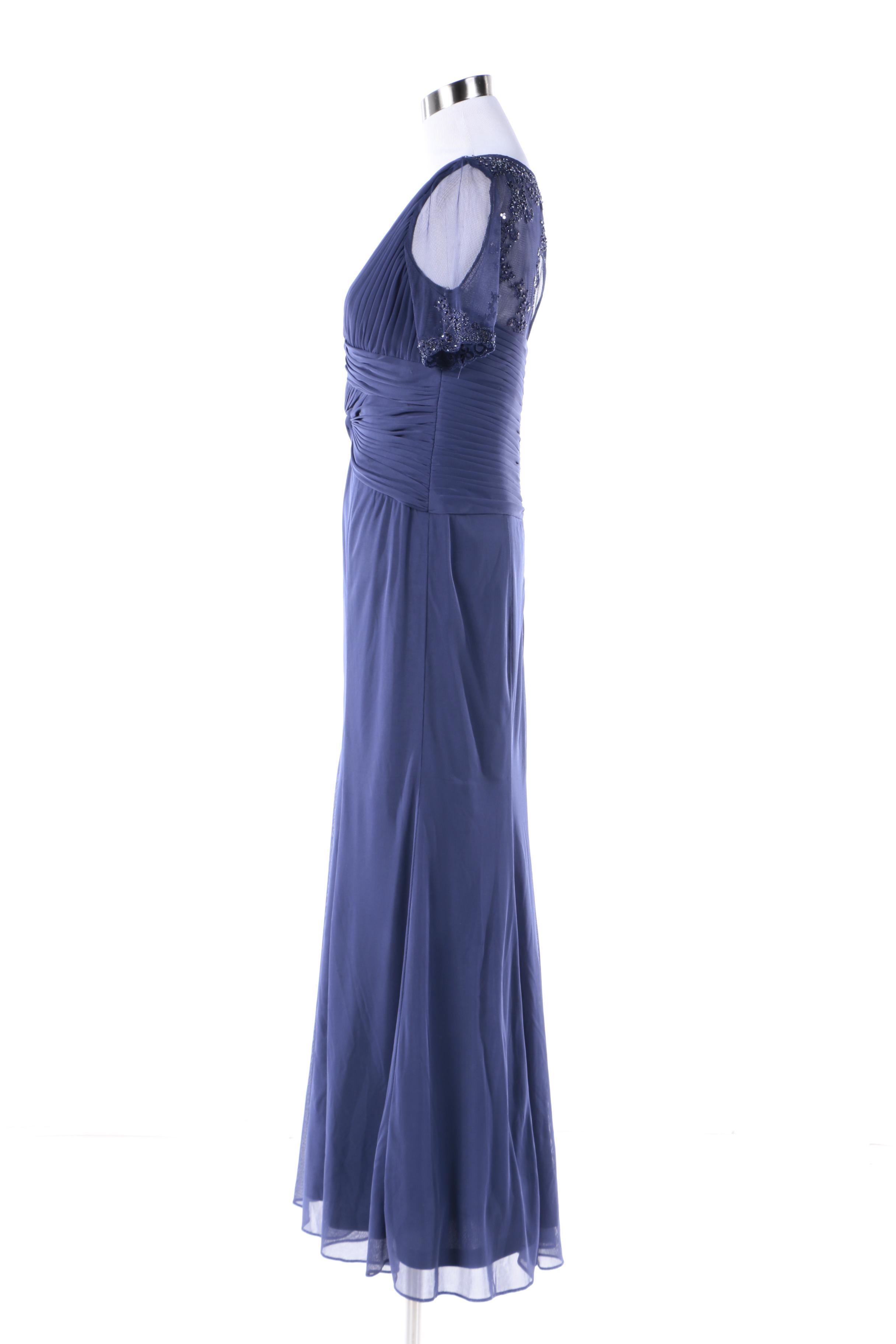 Adrianna Papell Navy Blue Embellished Trumpet Gown
