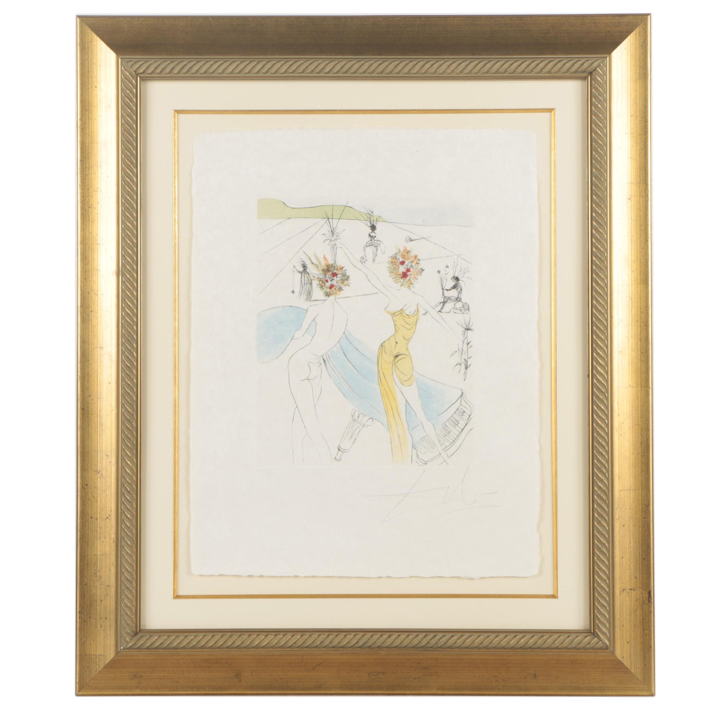 Salvador Dalí Etching "Flower-Women at the Piano"