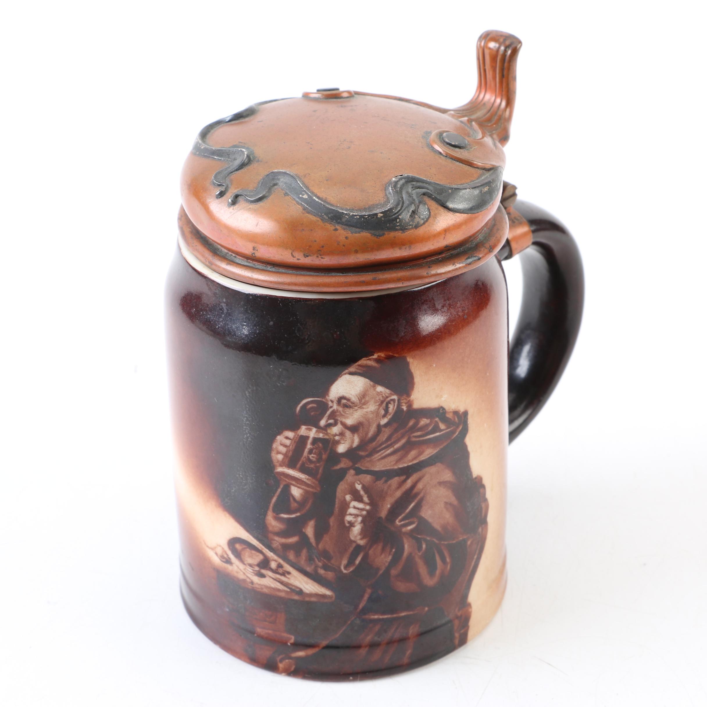 Lenox Porcelain Monk Stein with Copper Lid and Sterling Applied Accents