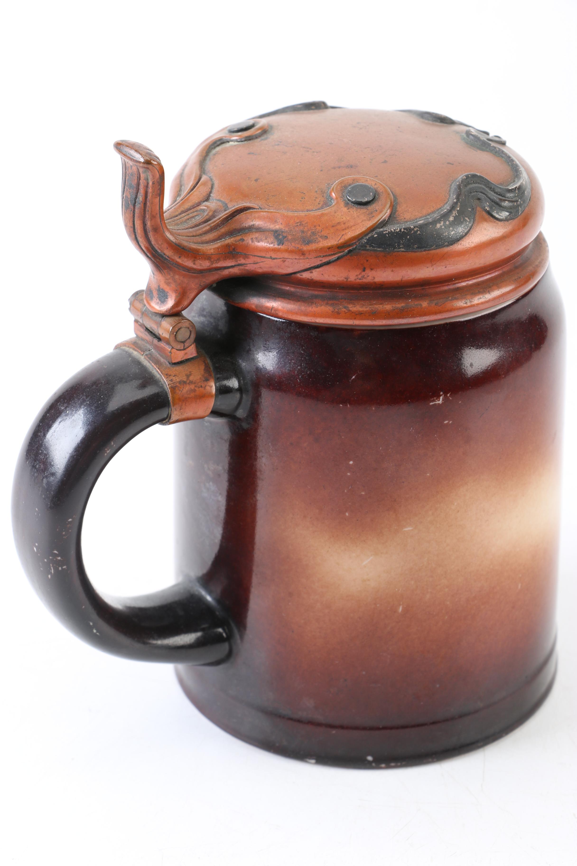 Lenox Porcelain Monk Stein with Copper Lid and Sterling Applied Accents